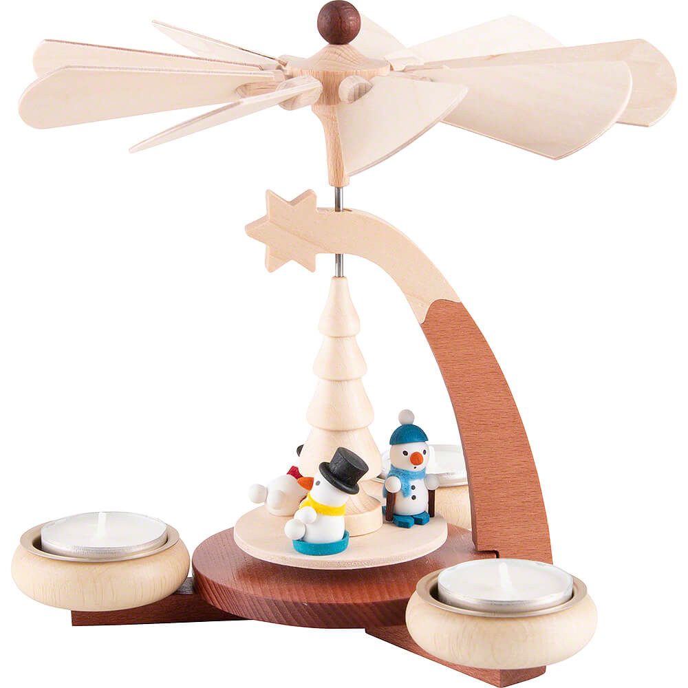 Ullrich Kunsthandwerk Weihnachtspyramide 1-stöckige Pyramide naturfarben mit Schneemännern (19cm) von Ullrich K