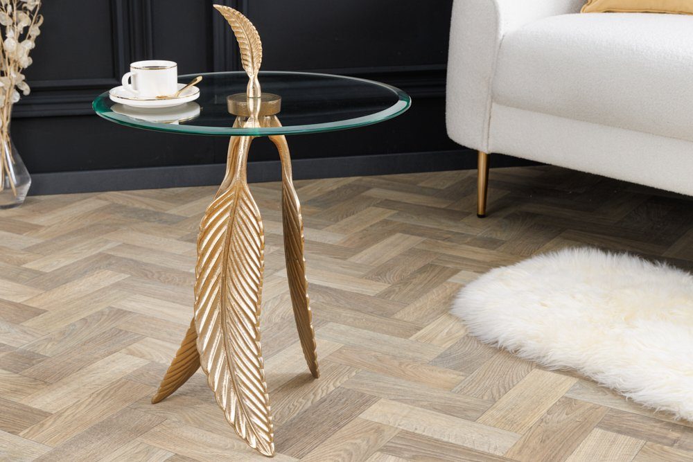 riess-ambiente Beistelltisch FEATHER 65cm gold (Einzelartikel, 1-St), Wohnzimmer · Glas · Metall · rund · Handarbeit · Modern Design