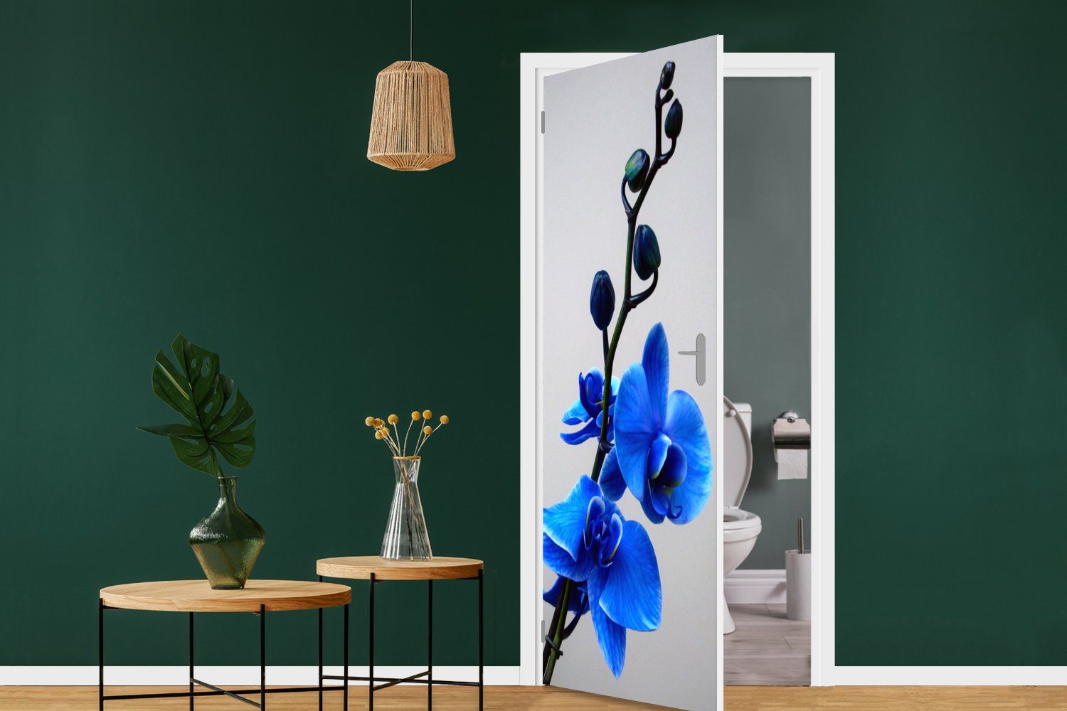 MuchoWow Türtapete Blaue für Orchidee, bedruckt, Matt, (1 Tür, Fototapete cm 75x205 St), Türaufkleber