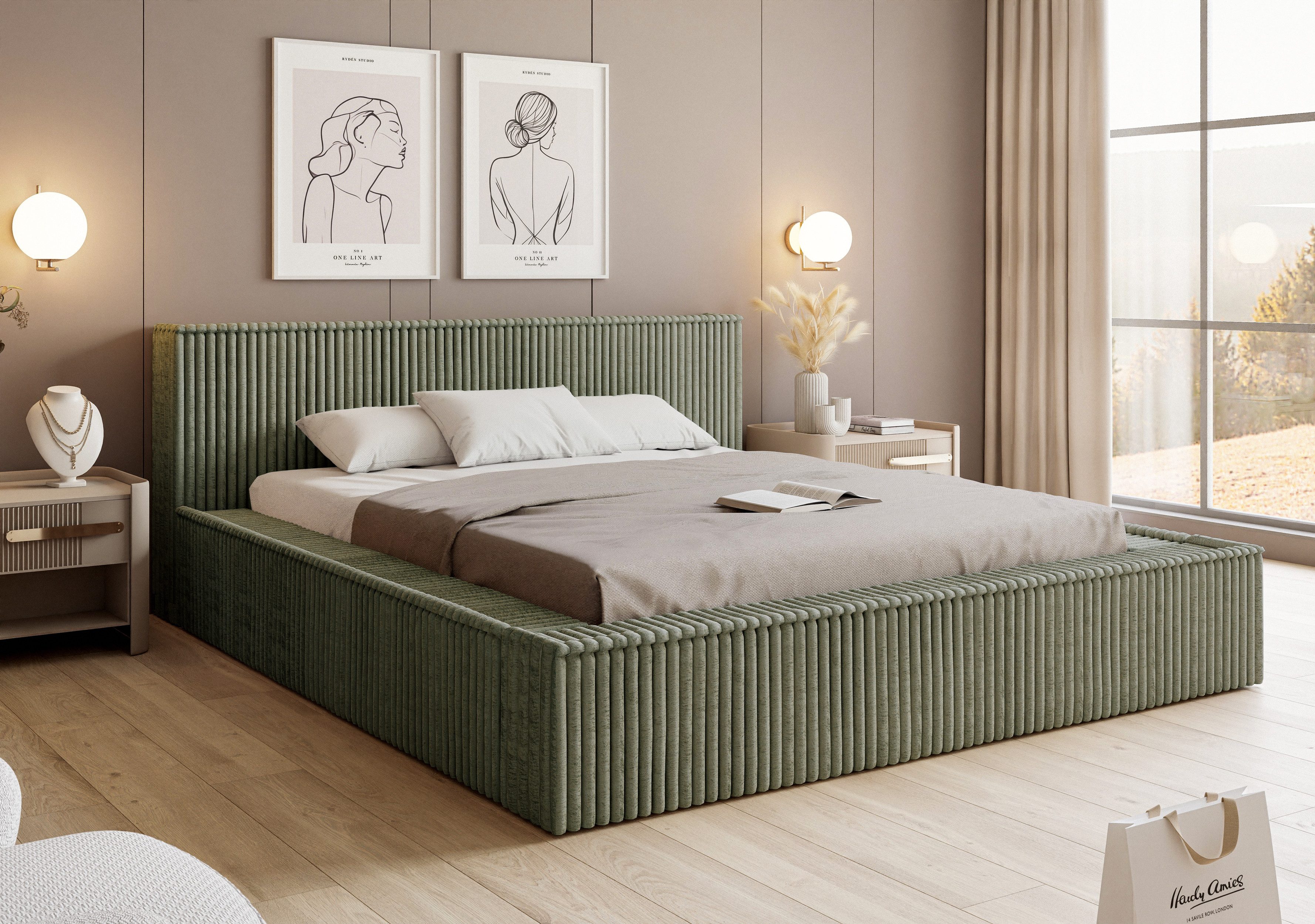 Goldstoff Polsterbett Veloria mit Bettkasten und günstig online kaufen