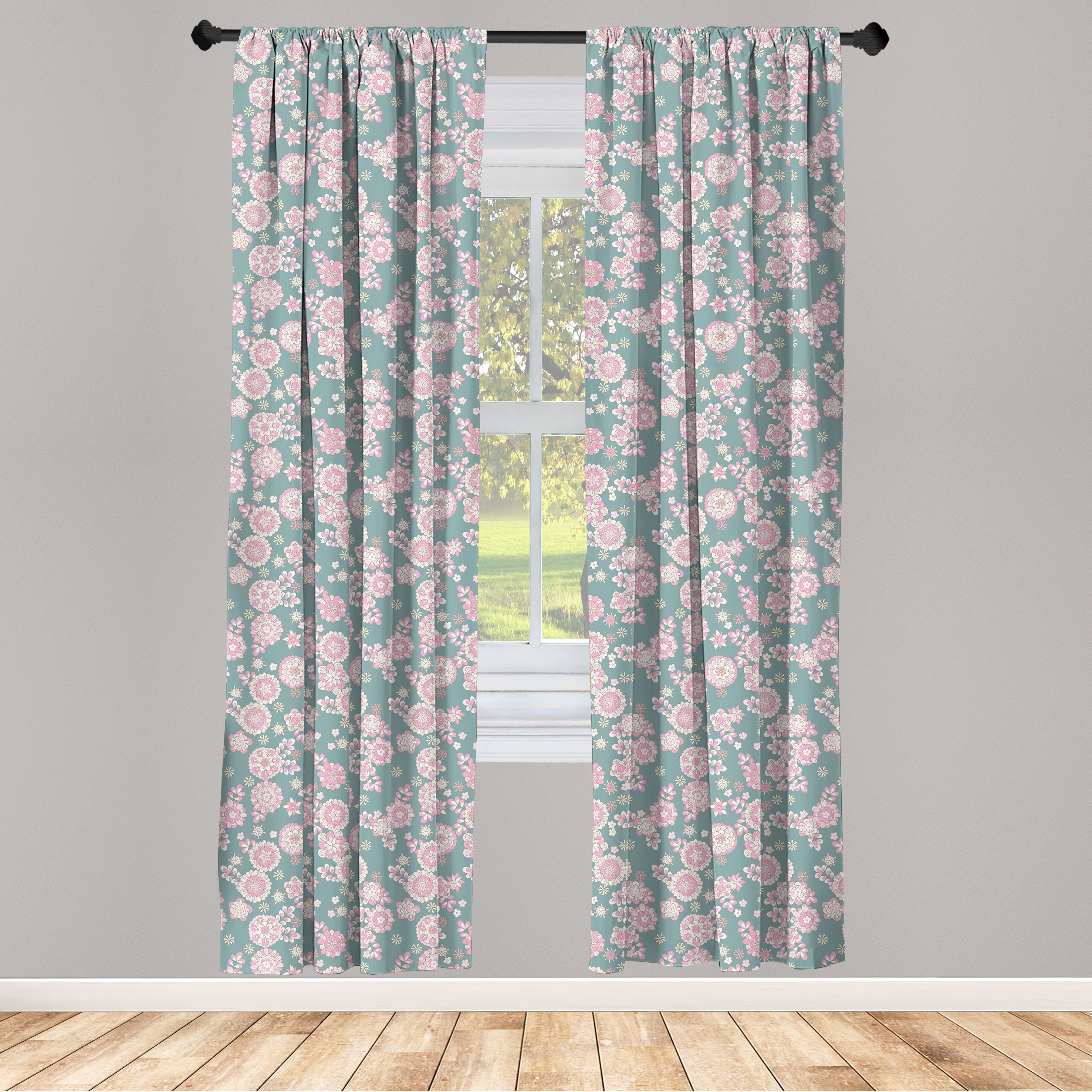 Gardine Vorhang für Wohnzimmer Schlafzimmer Dekor, Abakuhaus, Microfaser, Blumen Romantisches Pastell Laub