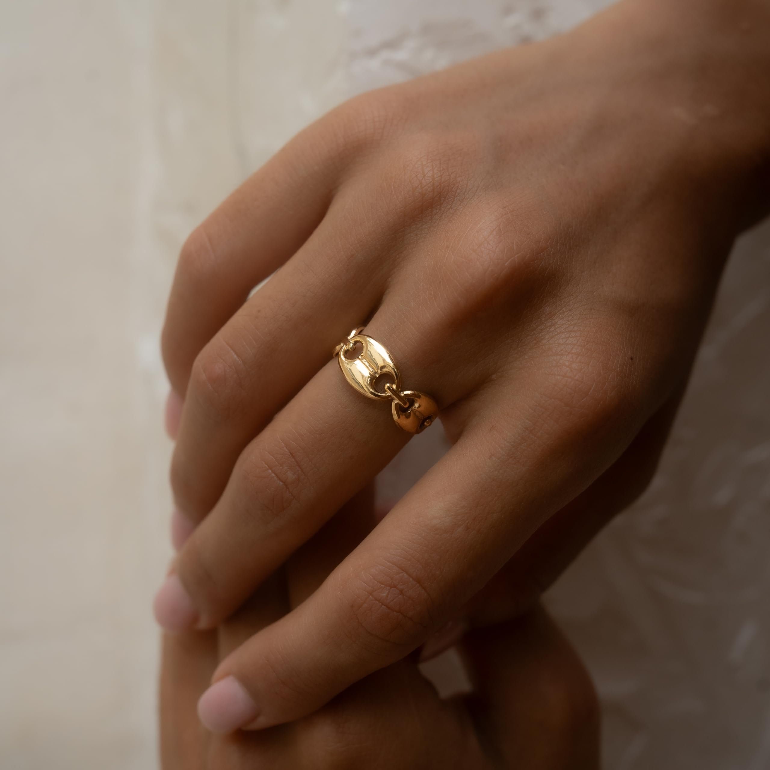 Made by Nami Fingerring Edelstahl Ring Gold mit mehreren verbundenen Gliedern, Damen Ювелірні вироби Größenverstellbar & Wasserfest