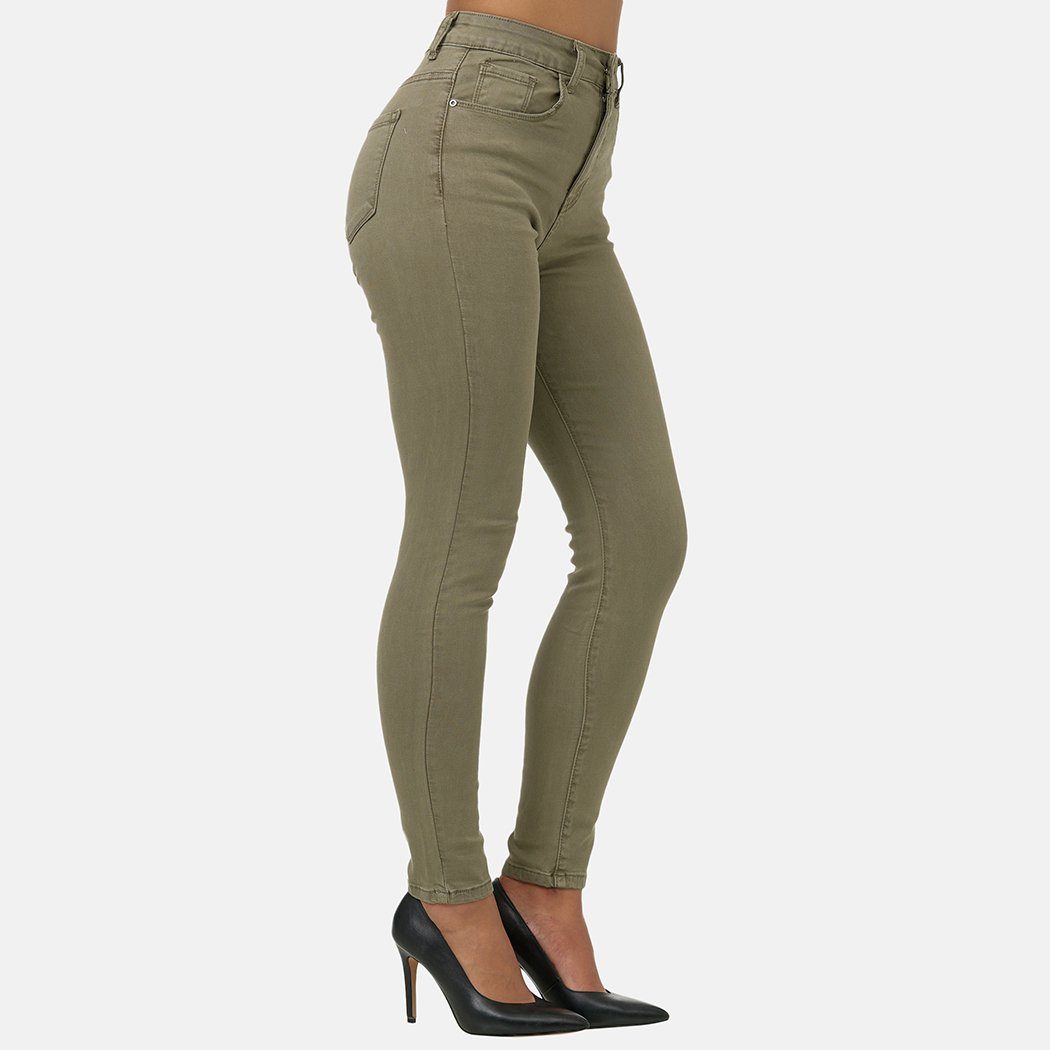 Elara High-waist-Jeans Elara (1-tlg) Khaki Super Damen High Waist Hose