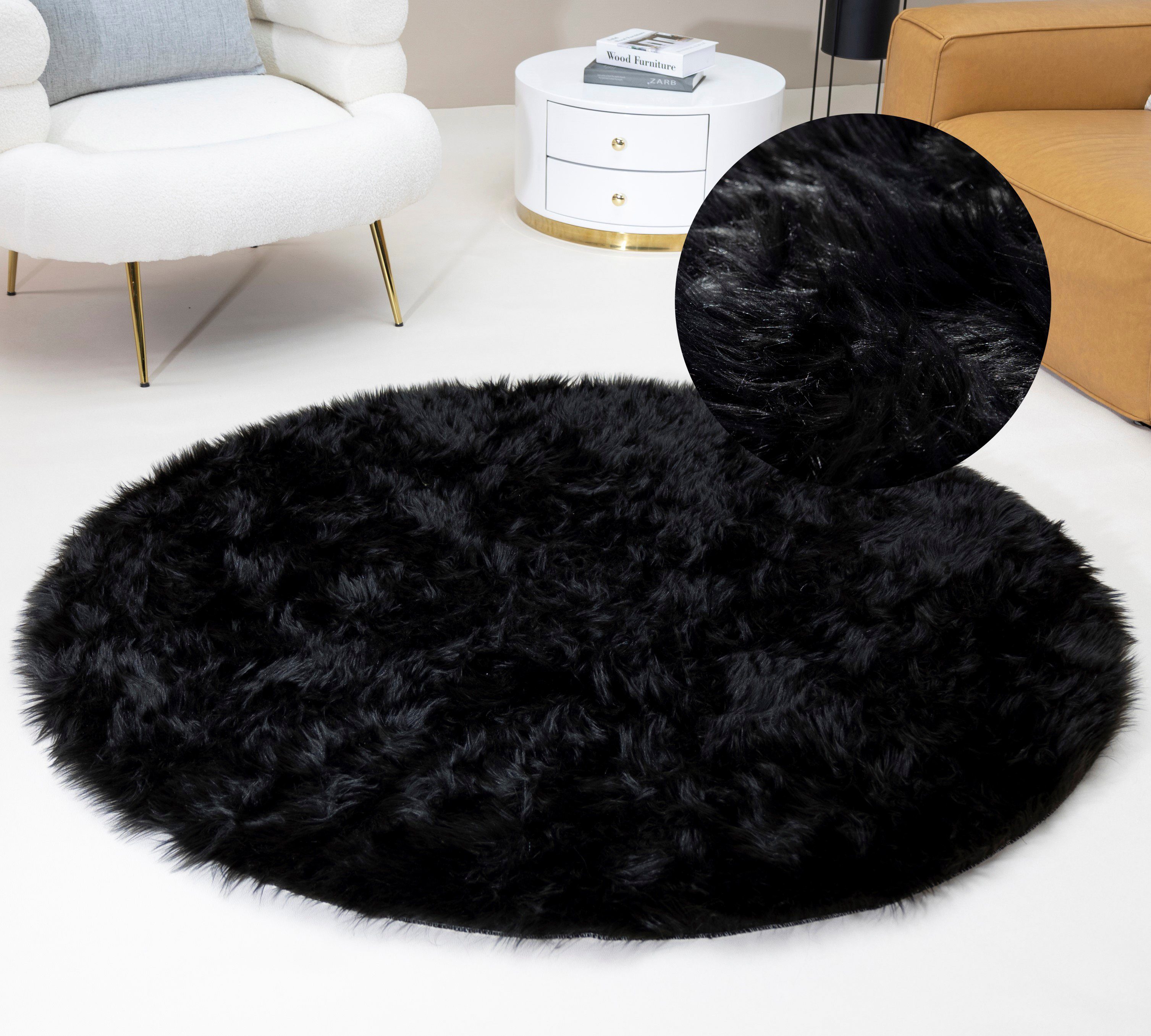 my home Fellteppich Dena, Hochflor Teppiche, rund, Höhe: 60 mm, Kunstfell, günstig online kaufen