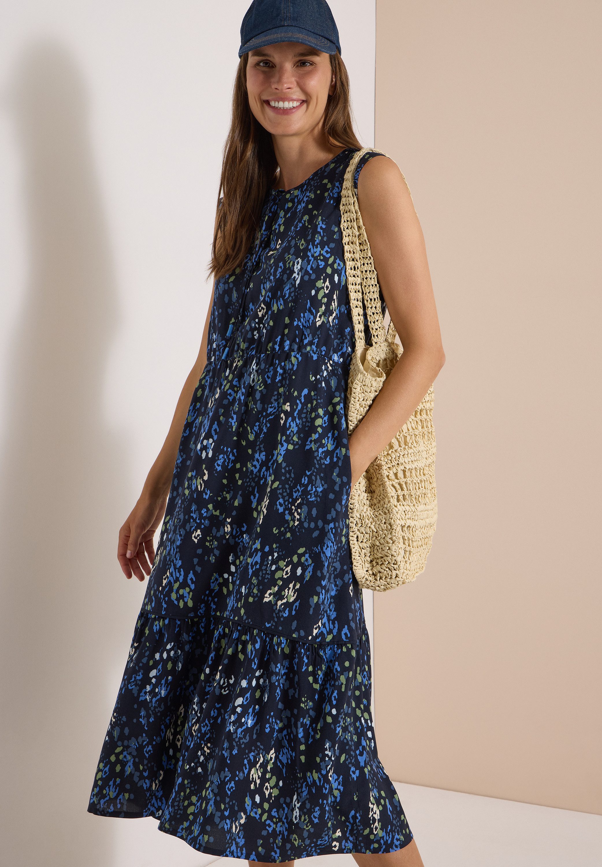 CECIL Midikleid Sommerkleid, kleiner V-Ausschnitt, mit Eingrifftaschen