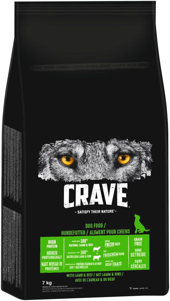 CRAVE CRAVE™ Hund Beutel mit Lamm und Rind 7kg, Trockenfutter für: Hunde