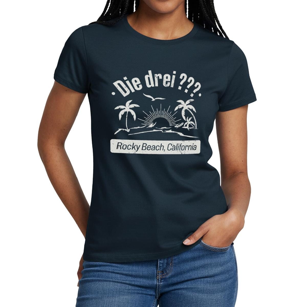 T-Shirt Die Drei Fragezeichen Rocky Beach Design Mit Palmen Frauen T-Shirt
