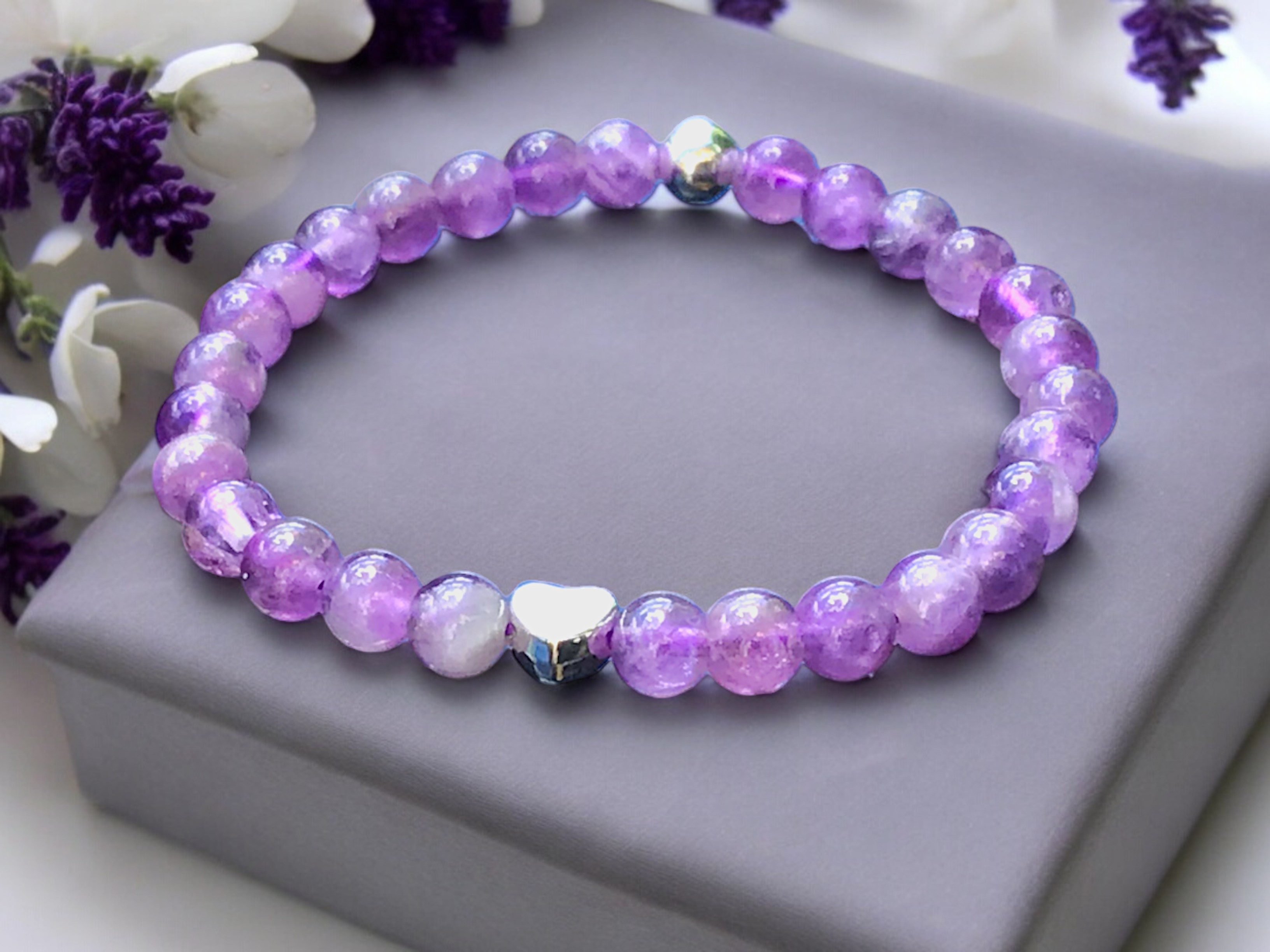 Steinfixx® Perlenarmband Elegantes Perlenarmband Amethyst mit 925 Silberper günstig online kaufen