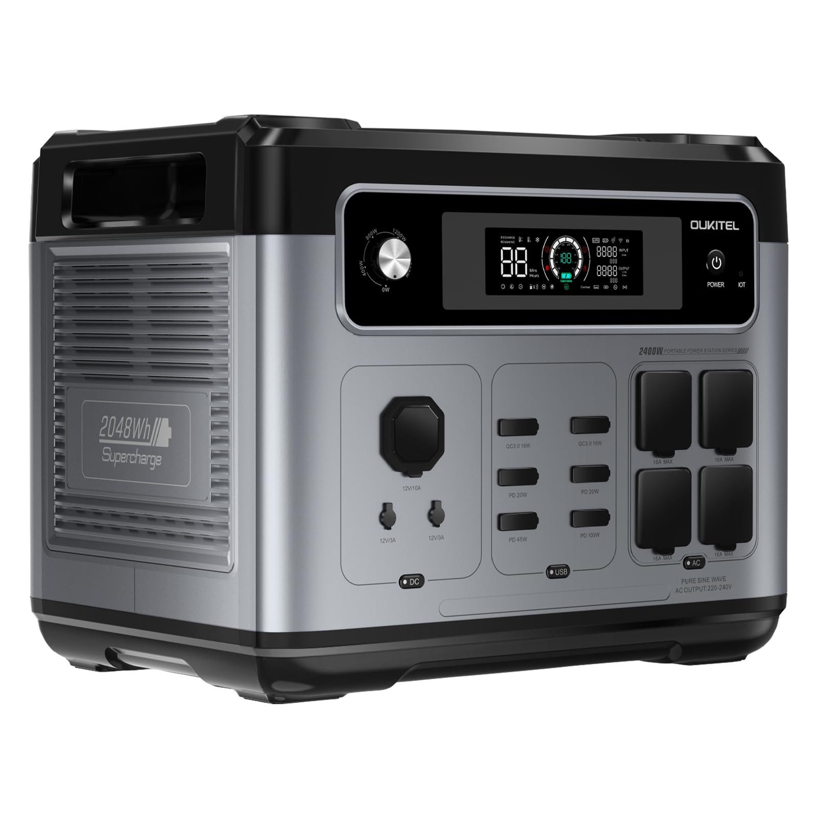 OUKITEL Stromerzeuger P2400E 2400W Tragbare Powerstation, 2,4 in kW, (1-tlg), Solargenerator mit 4*AC Ausgänge 2400W, für Camping,Wohnmobil,Notfall