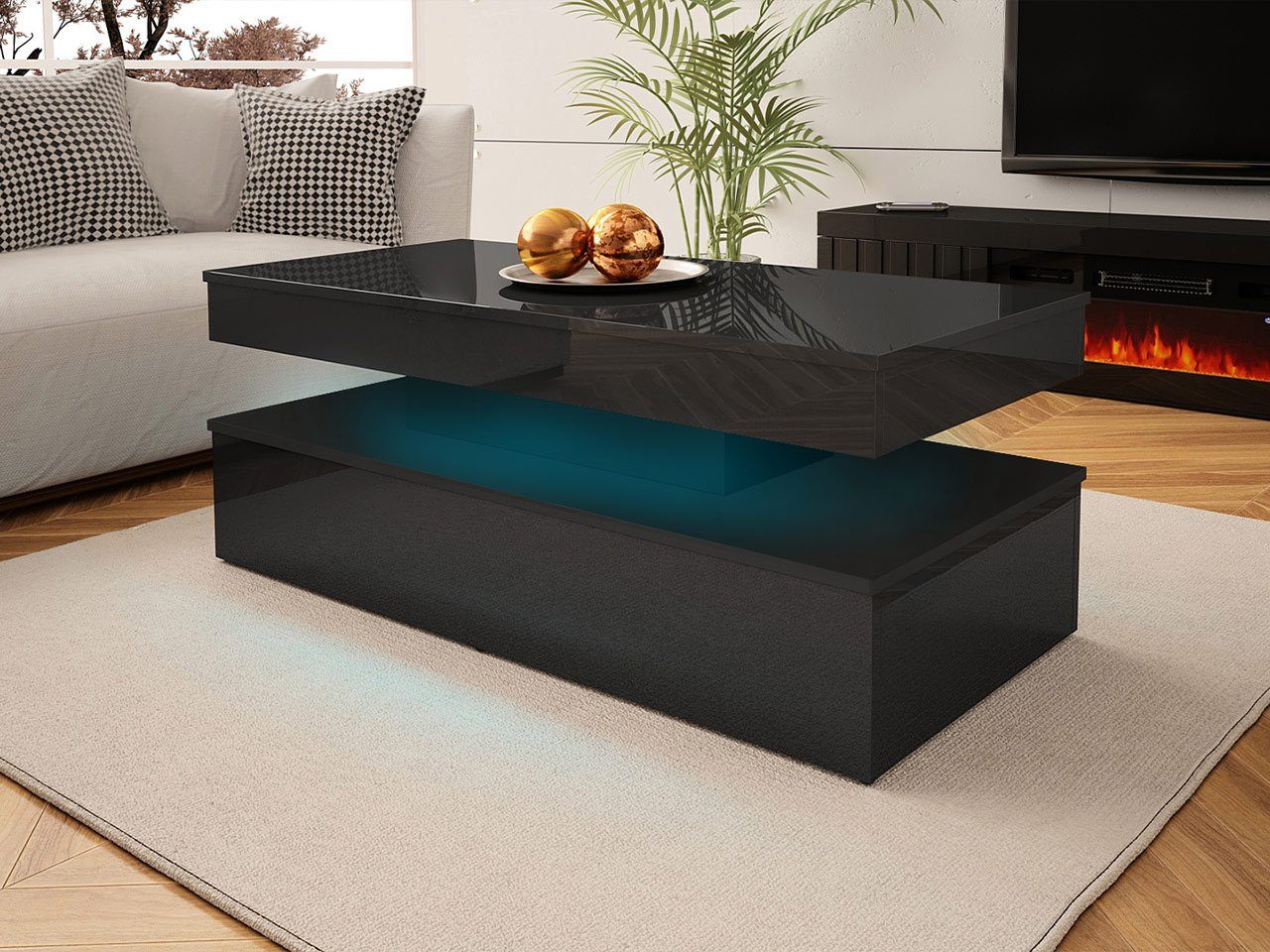 MIRJAN24 Couchtisch 120 Glossa 01 (mit blauer LED-Beleuchtung), Rechteckig, 120x55x50 cm