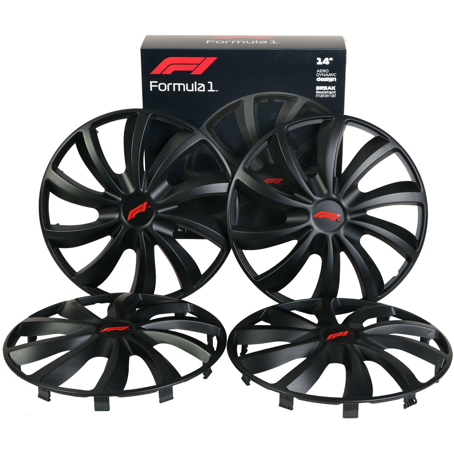 Formula 1 Wheel Trim Set 14 inch WC142 Matte Black, 14 in inch, (Set, 4-Piece) Design 4x Wheel Trim Covers Matte Universal R14 14"