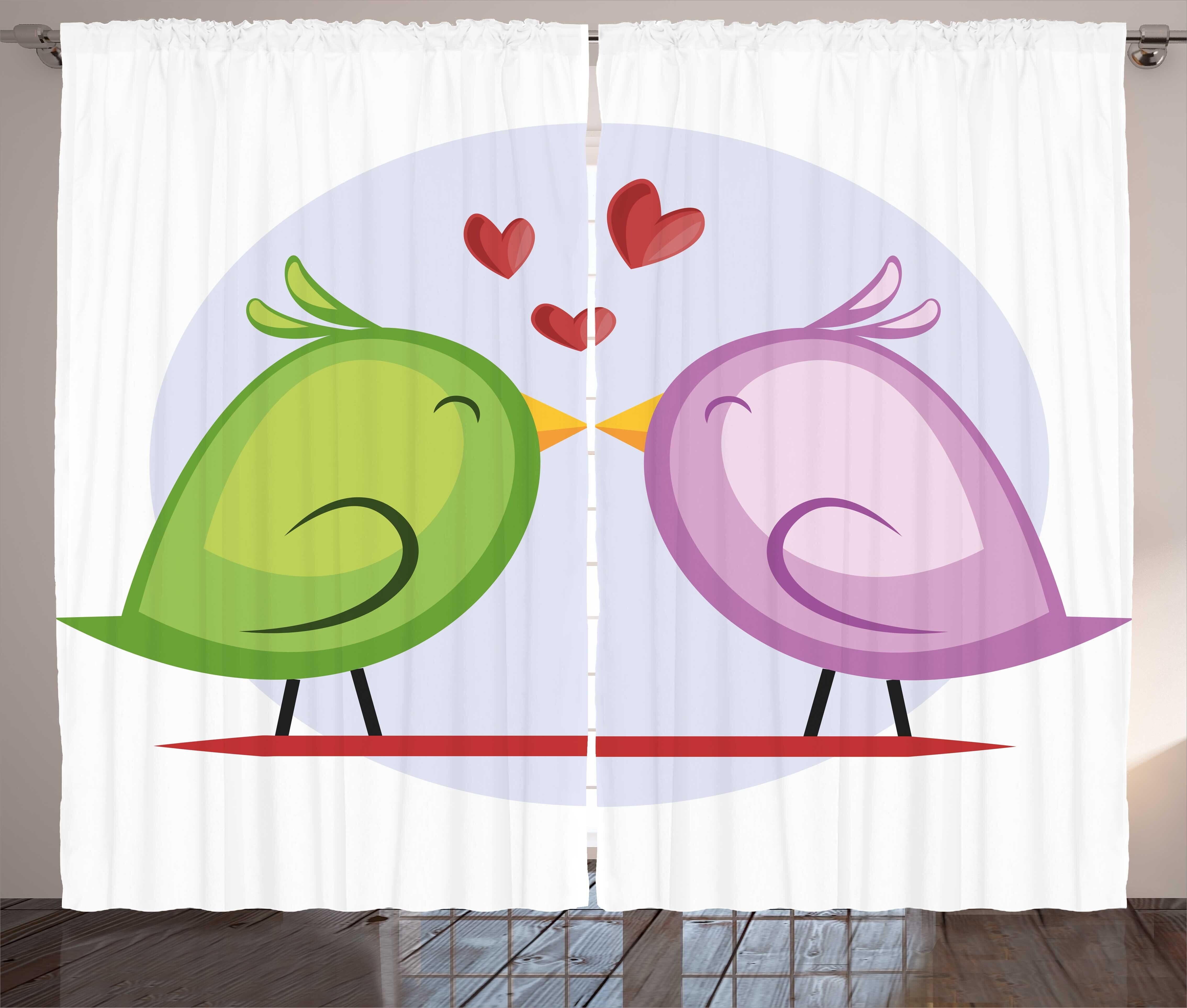 Gardine Schlafzimmer Kräuselband Vorhang mit Schlaufen und Haken, Abakuhaus, küssen Cartoon Grüne Mauve Vögel