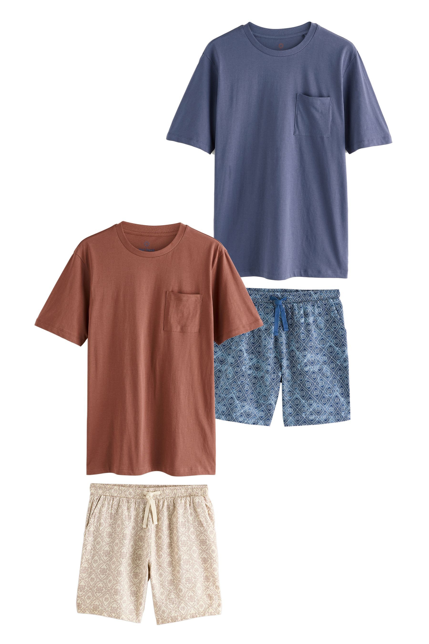 Pyjama Kurzer Schlafanzug aus Baumwollgewebe, 2er-Pack