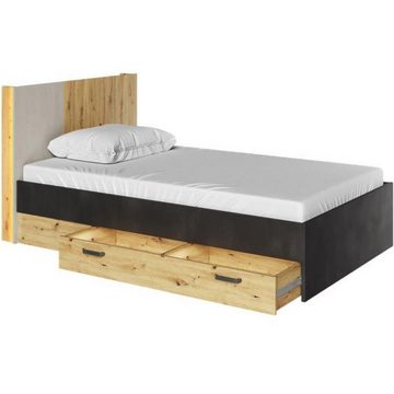 Beautysofa Einzelbett Qubic (inkl. 2 Schubladen, LED-Beleuchtung, Holzgestell), Holzbett mit Bettkasten, Bett im modernes Stil