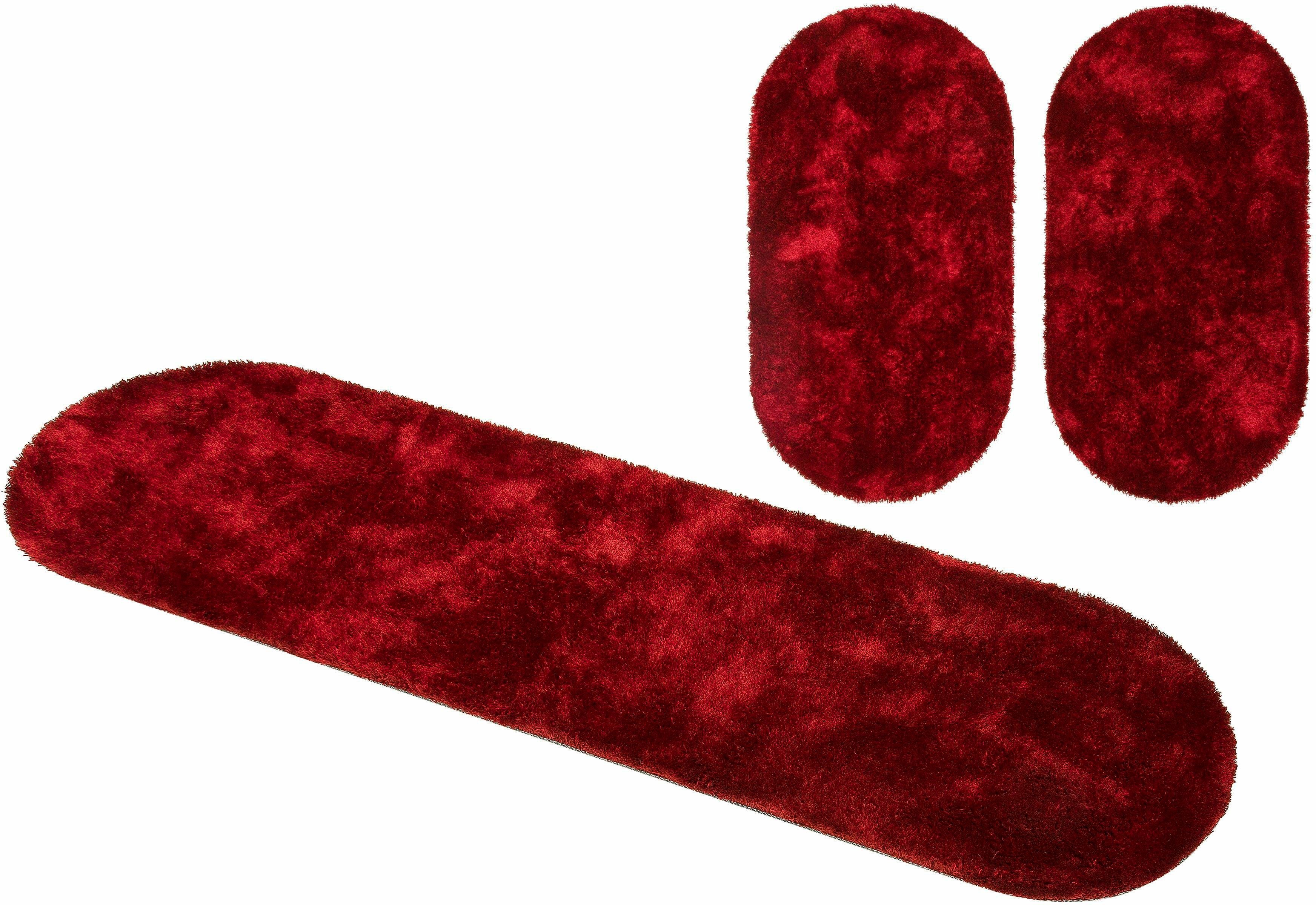 Hochflor-Bettumrandung Dana Teppich Bruno Banani, Höhe 30 mm, (3-tlg), unifarben, Mikrofaser, pflegeleicht, Bettvorleger, Schlafzimmer rot