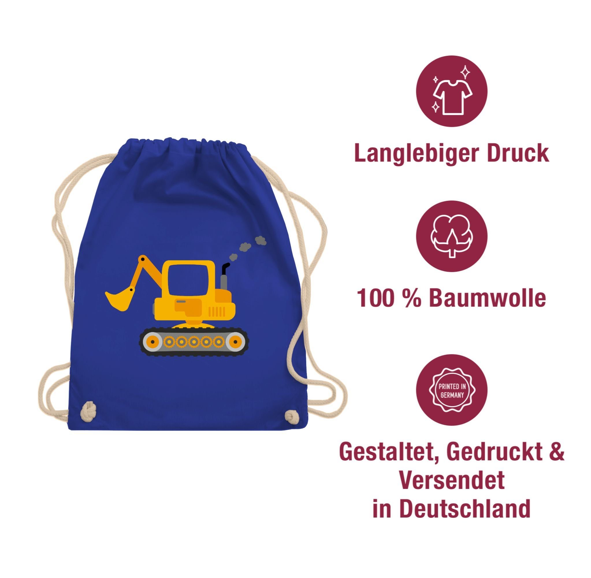 Royalblau 1 Bagger, Kinder Fahrzeuge Turnbeutel Shirtracer