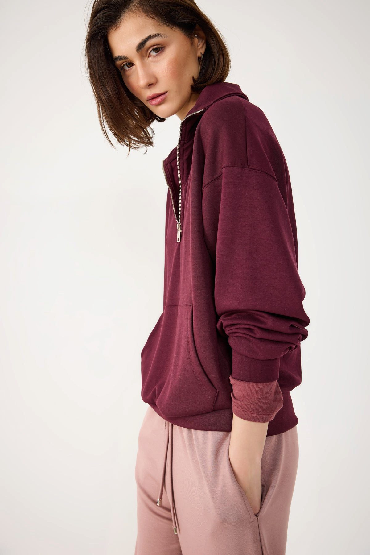 No Matter What Kapuzenpullover Modal-Sweatshirt mit halbem Reißverschluss günstig online kaufen