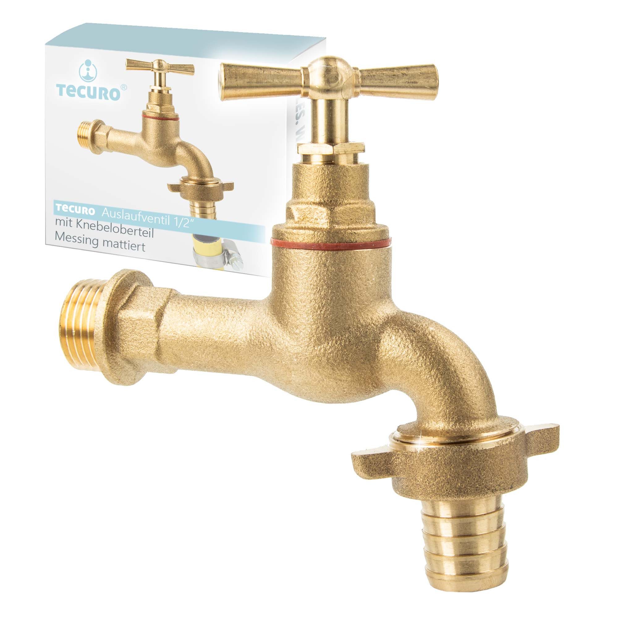 tecuro Auslaufventil Garten Auslaufventil mit Knebeloberteil 1/2 Zoll - Messing mattiert