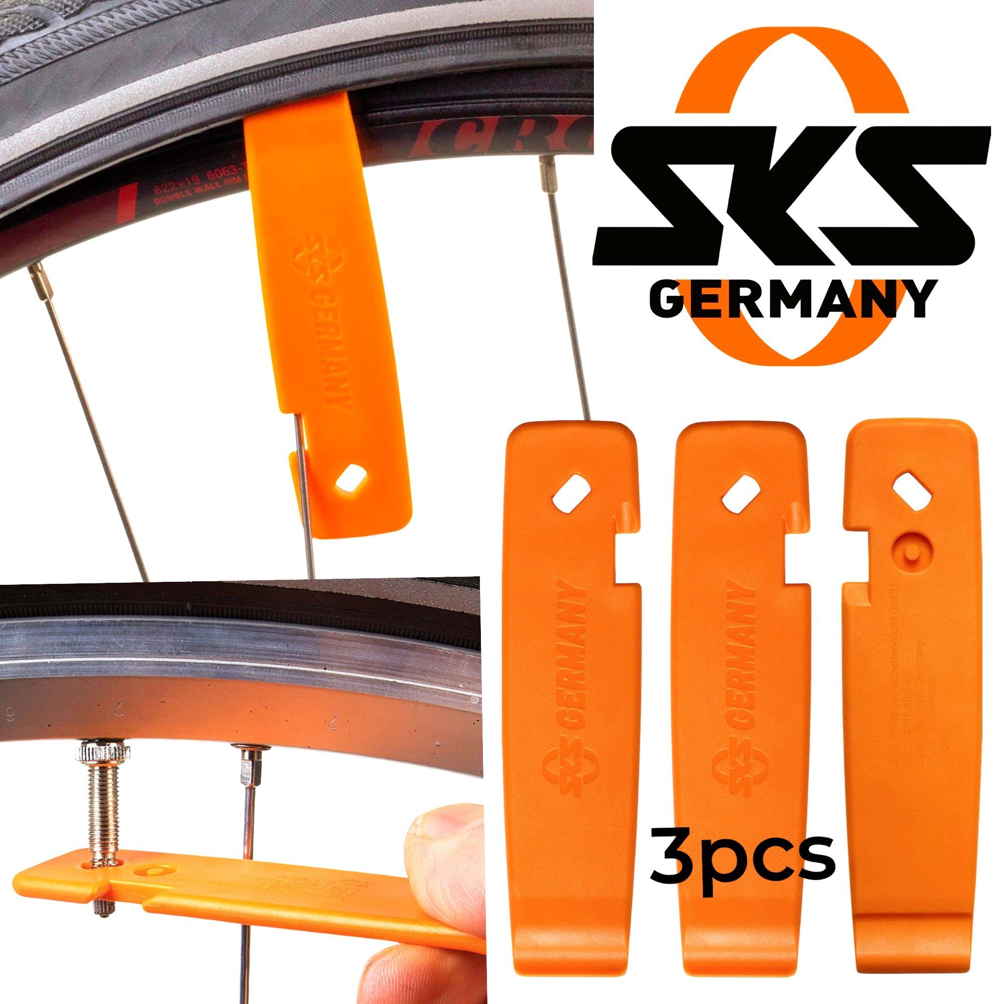 (3-teilig) Werkzeug SKS Fahrrad Fahrrad-Montageständer Orange Levermen Reifenheber SKS Set