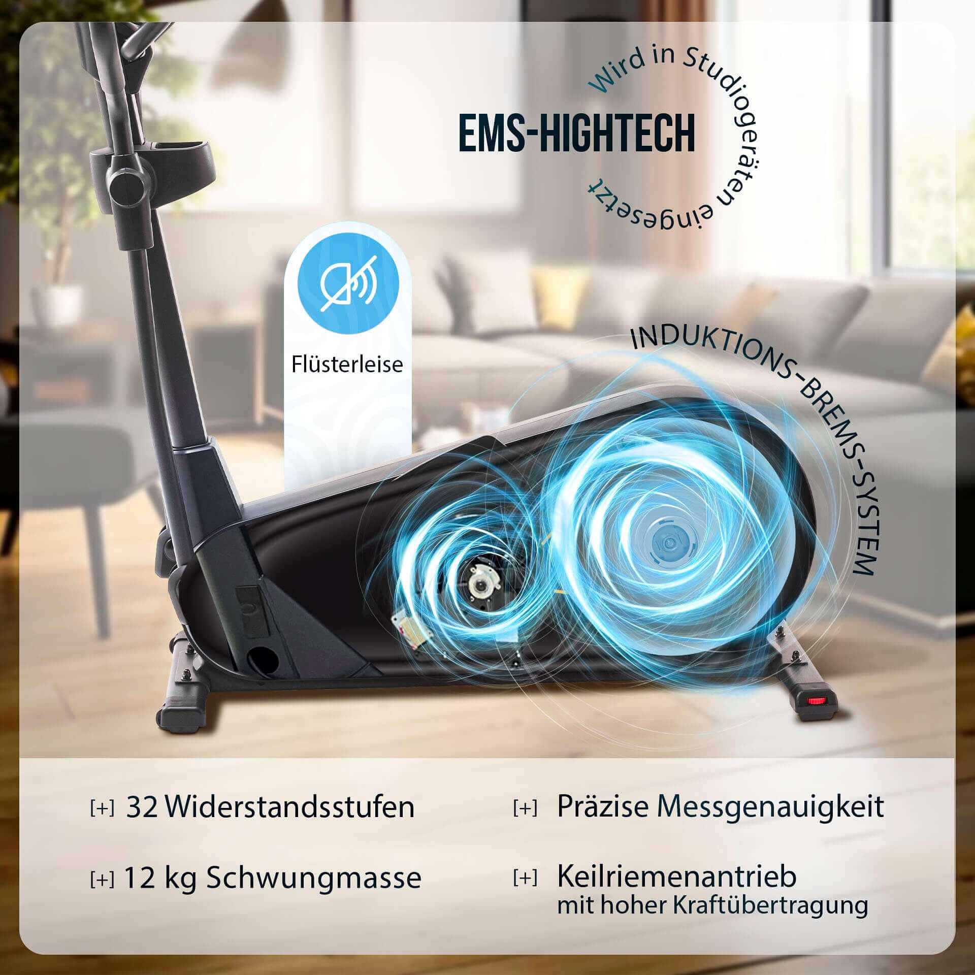 Christopeit Sport® Crosstrainer-Ergometer EL 8000 (mit Tablet-Halterung und integr. Pulsempfänger), 150 kg max. Benutzergewicht, 32 Widerstandsstufen