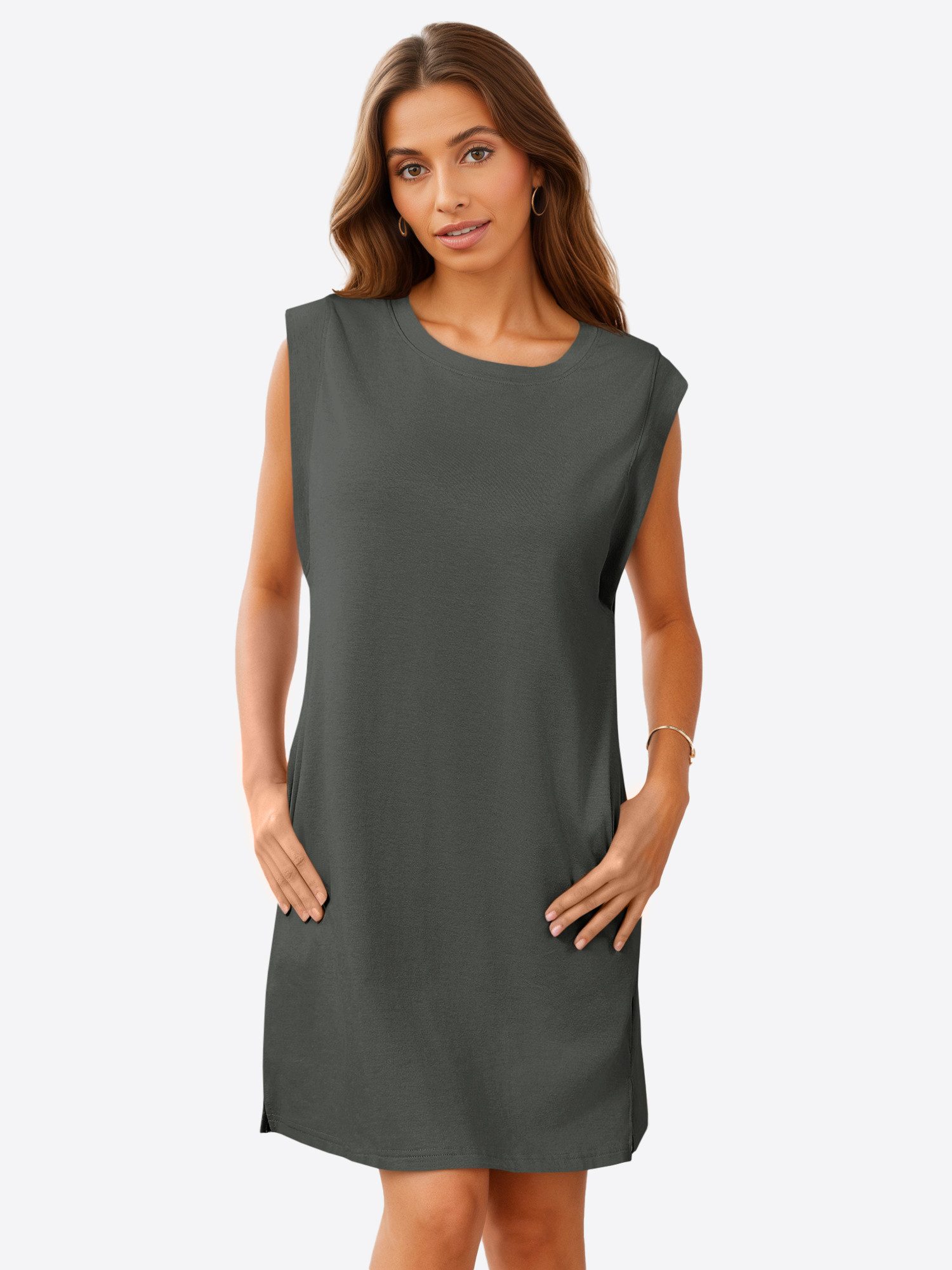 Imily Bela Minikleid Damen Ärmellose Basic T-Shirt Kleider mit Taschen (Packung, 1-tlg., 1per-Pack) einfarbig