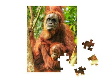 puzzleYOU Puzzle Orang-Utan mit Baby auf einem Baum, Indonesien, 48 Puzzleteile, puzzleYOU-Kollektionen Orang-Utan, Tiere in Dschungel & Regenwald