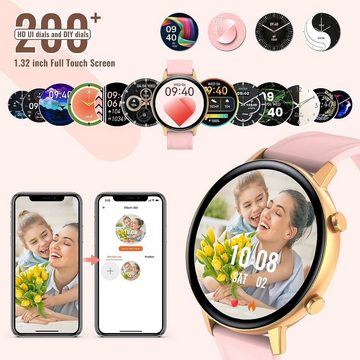 Nemheng Smartwatch (1,32 Zoll, Android iOS), Damen mit Telefonfunktion Fitness Tracker mit Pulsmesser Armbanduhr