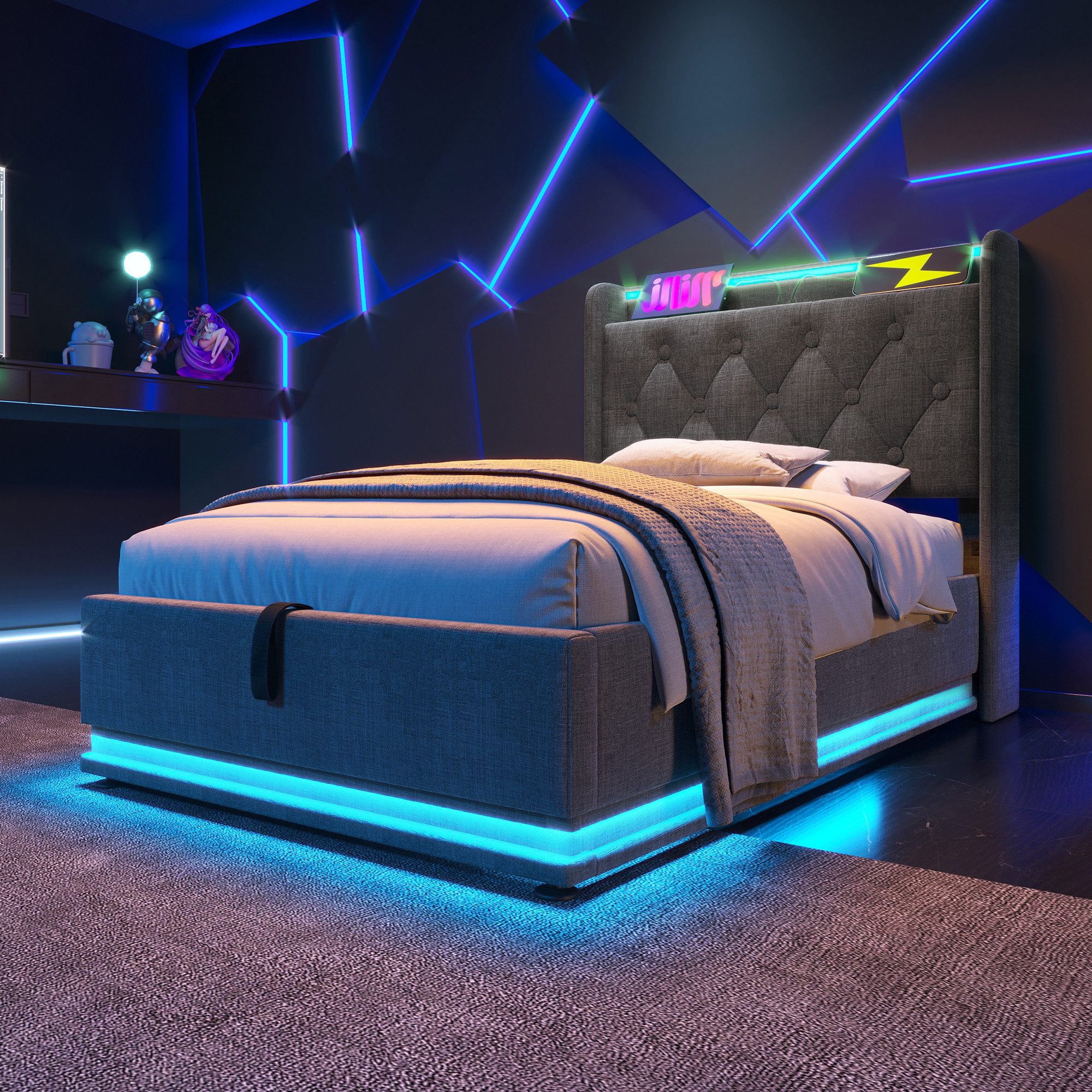 MODFU Polsterbett LED Schlafzimmerbett mit Stauraum günstig online kaufen