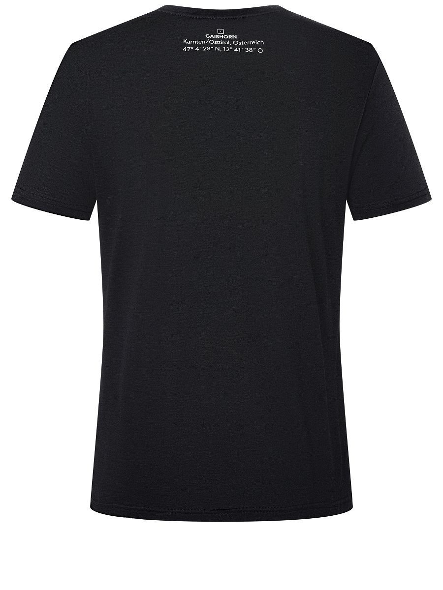 GROSSGLOCKNER M Merino SUPER.NATURAL wärmender Jet TEE Merino-Materialmix Print-Shirt Black/Fresh T-Shirt White