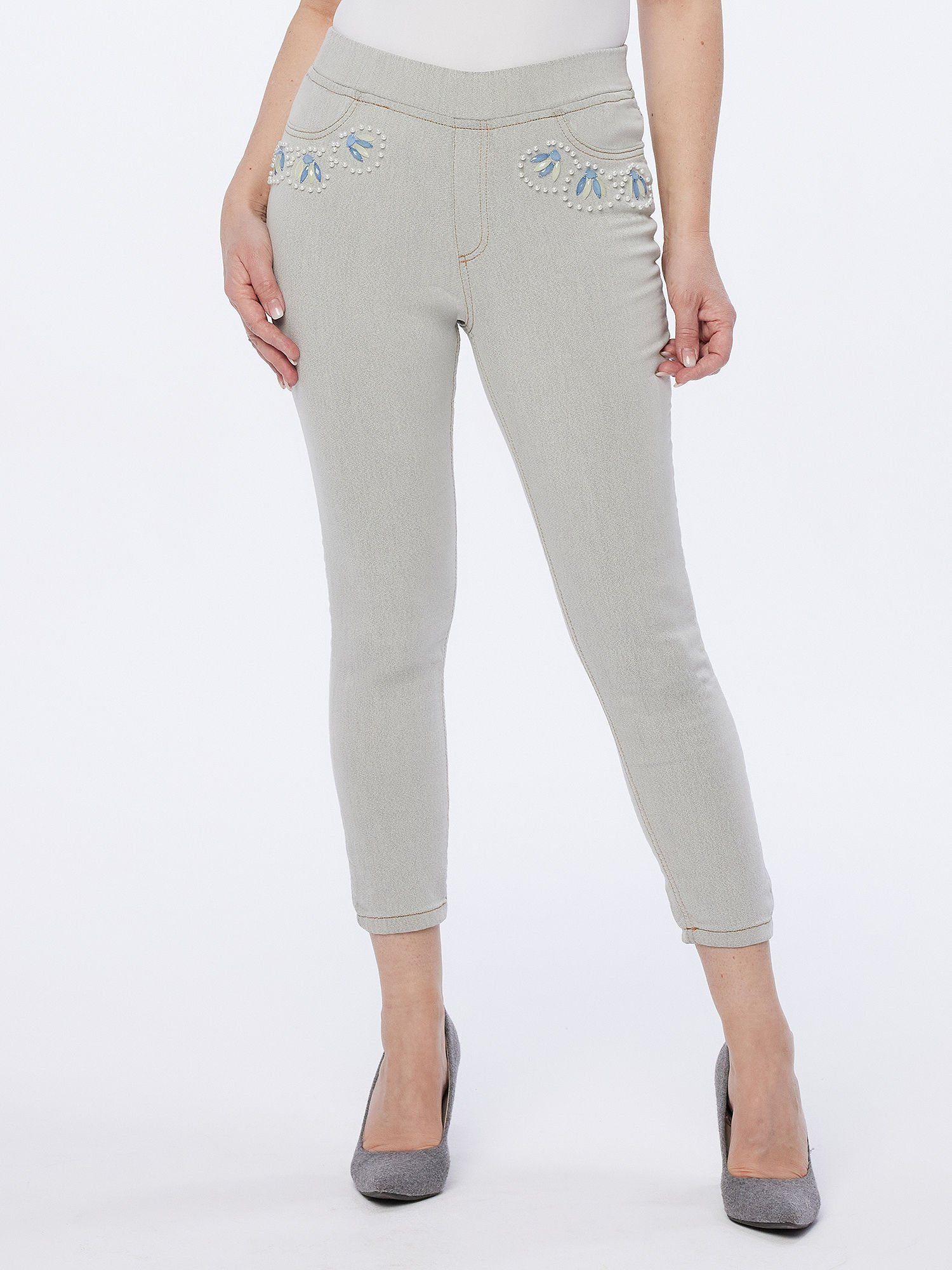 Body Needs Jeggings Sweatjeans figurbetont mit Perlen- und Strasssteinverzierungen