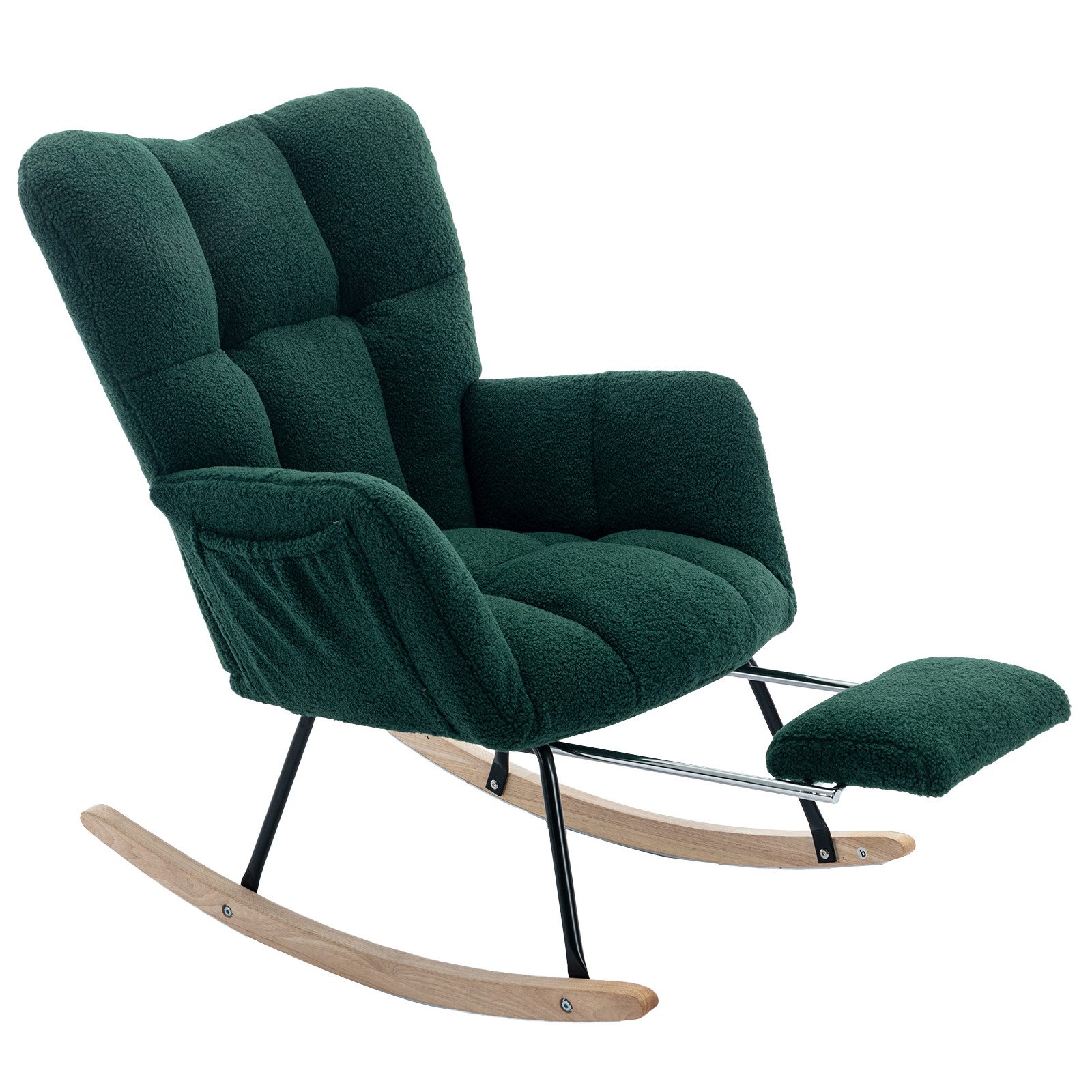 Yorbay Schaukelstuhl Ohrensessel mit ausziehbaren Fußstützen, hoher Rückenlehne (für Wohnzimmer, Schlafzimmer, Balkon, Leseraum), Mit Polsterung und Teddystoff, Mit Seitentasche