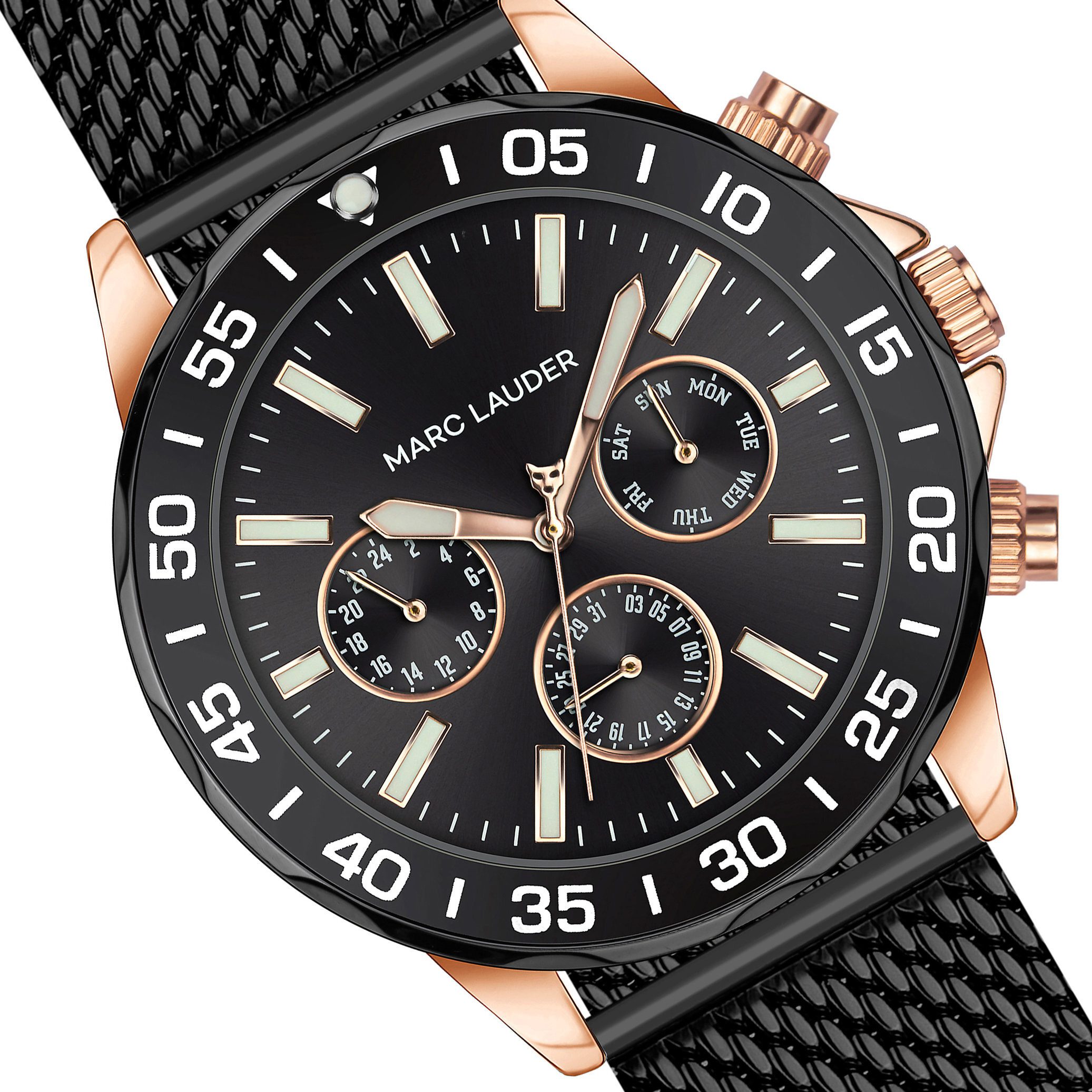 MARC LAUDER Quarzuhr SMC1-1 Milan Schwarz-Netz-Set