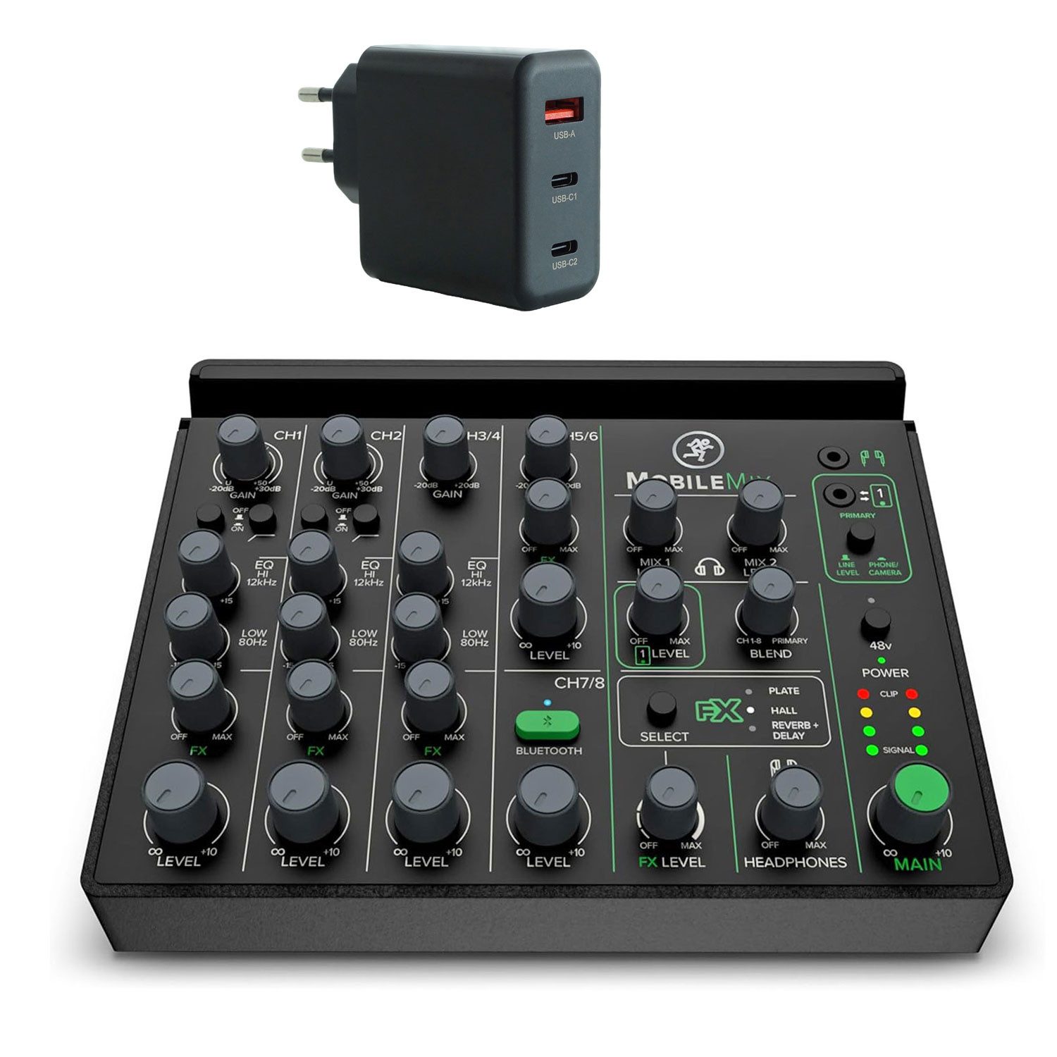 Mackie Mischpult MobileMix 8-Kanal Mixer mit Ladegerät Digitales Aufnahmegerät