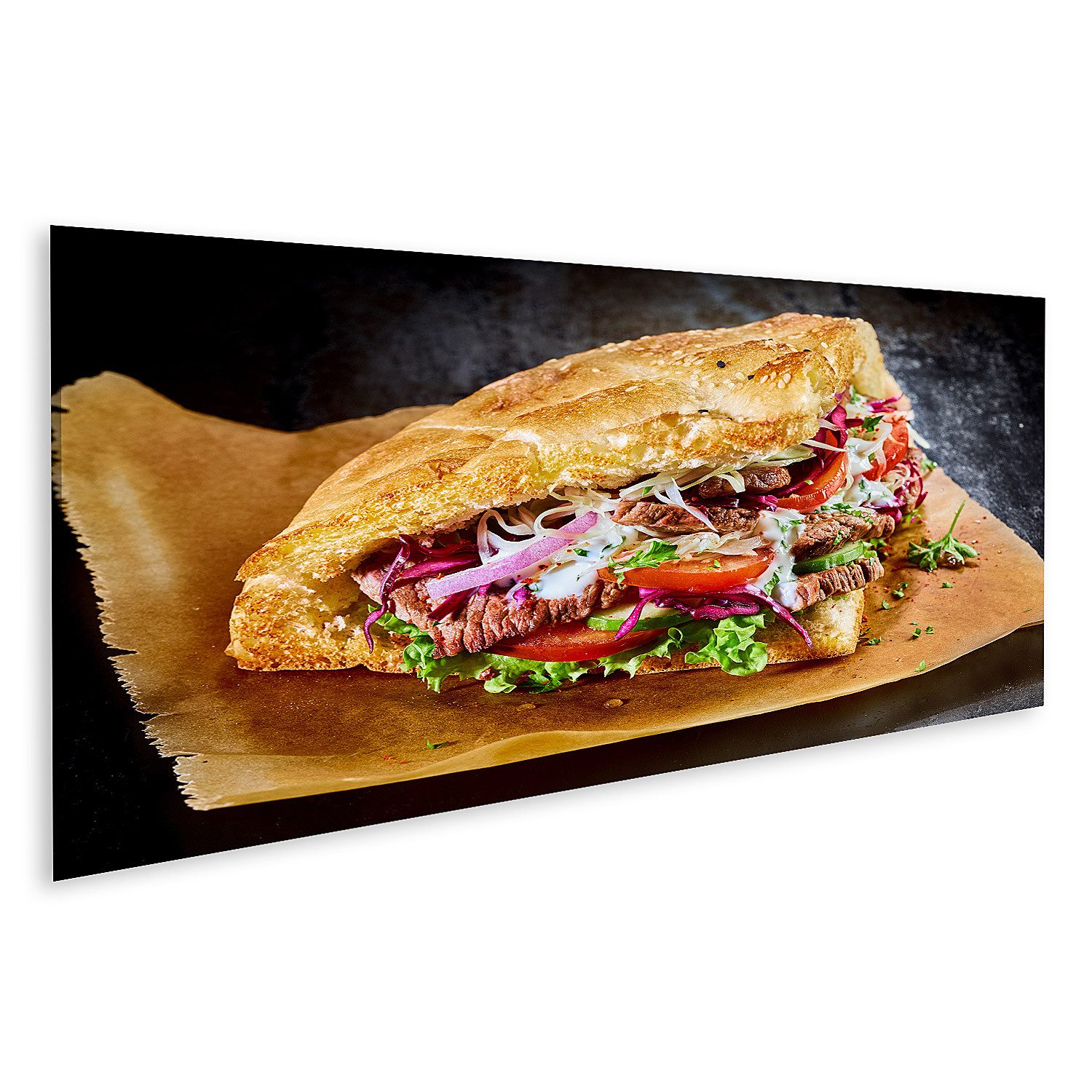 islandburner Leinwandbild Türkischer Döner Goldenes Getoastetes Fladenbrot Gefüllt Rot Bilder