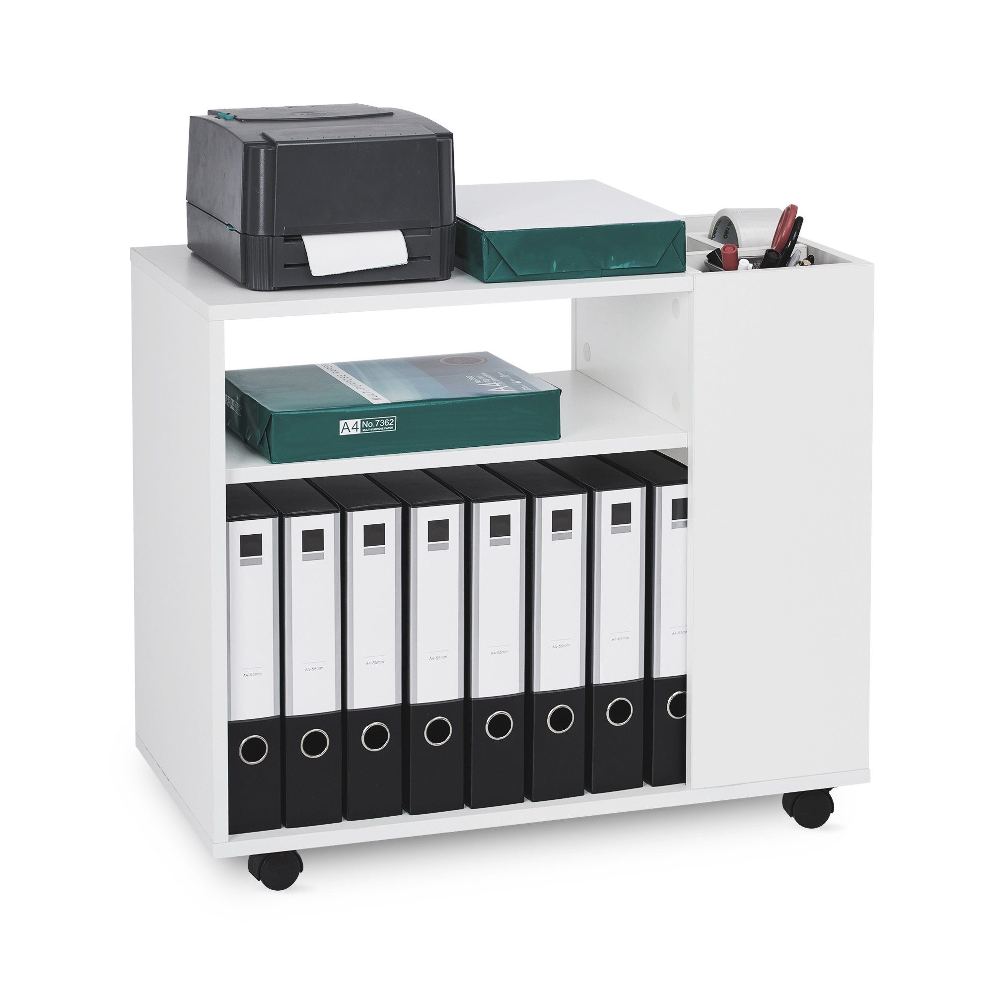 Mondeer Aktenschrank Mobiler Rollcontainer mit Verstellbaren Trennwänden 70 x 36 x 60 cm Weiß – Bild 4 von 5