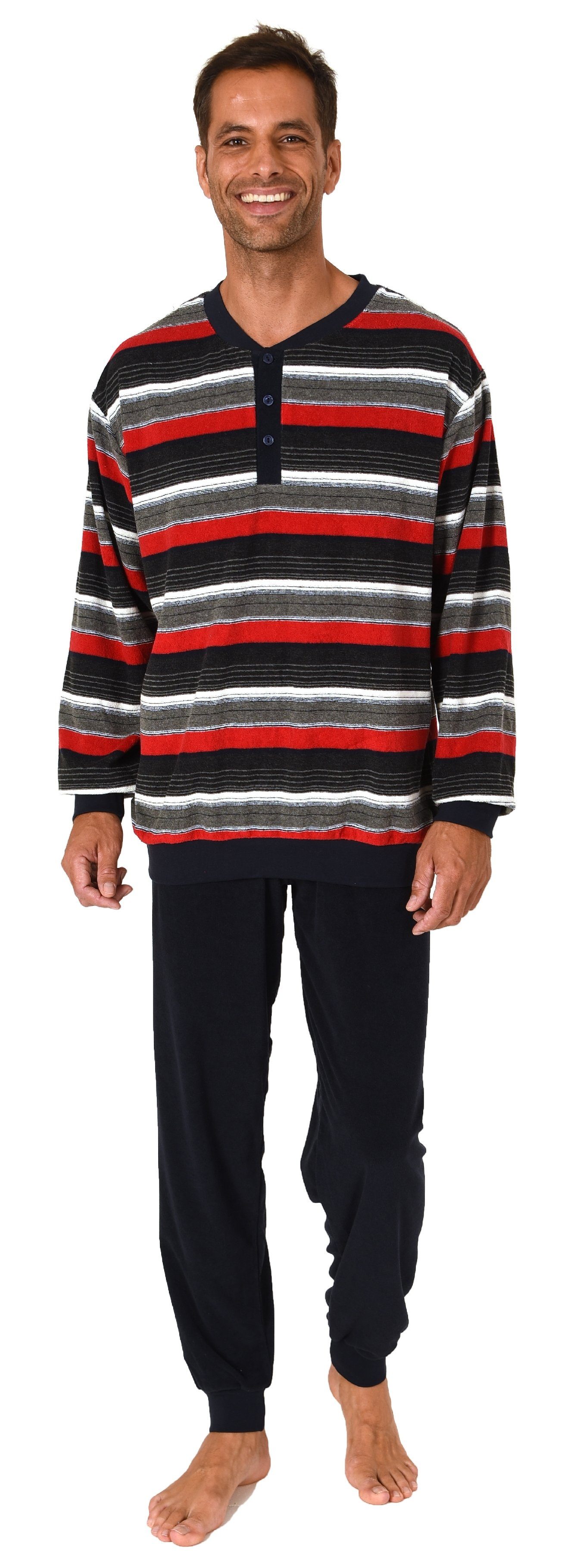 Normann Pyjama Herren Frottee langarm Schlafanzug mit Bündchen und Hals-Kno günstig online kaufen