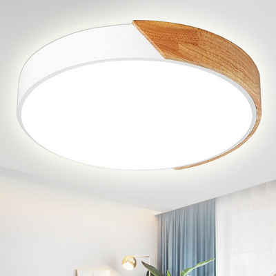 Natsen Deckenleuchte, Dimmfunktion, LED fest integriert, LED Deckenlampe 36W, dimmbar mit Fernbedienung, runde Holz Lampe (50 x 50 x 5cm), für Wohnzimmer Esszimmer