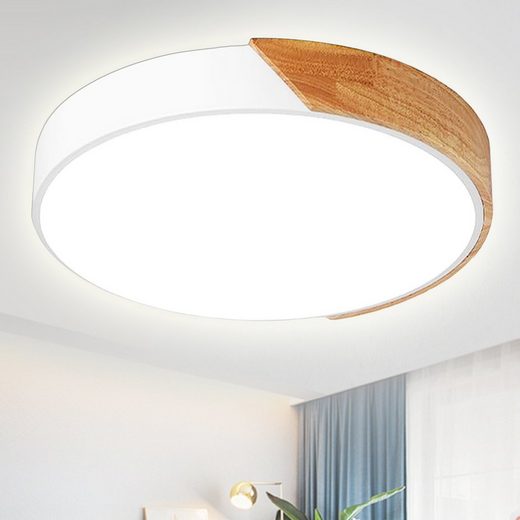 Natsen Deckenleuchte, LED Deckenlampe 36W dimmbar mit Fernbedienung runde Holz Lampe für Wohnzimmer Esszimmer (50 x 50 x 5cm)