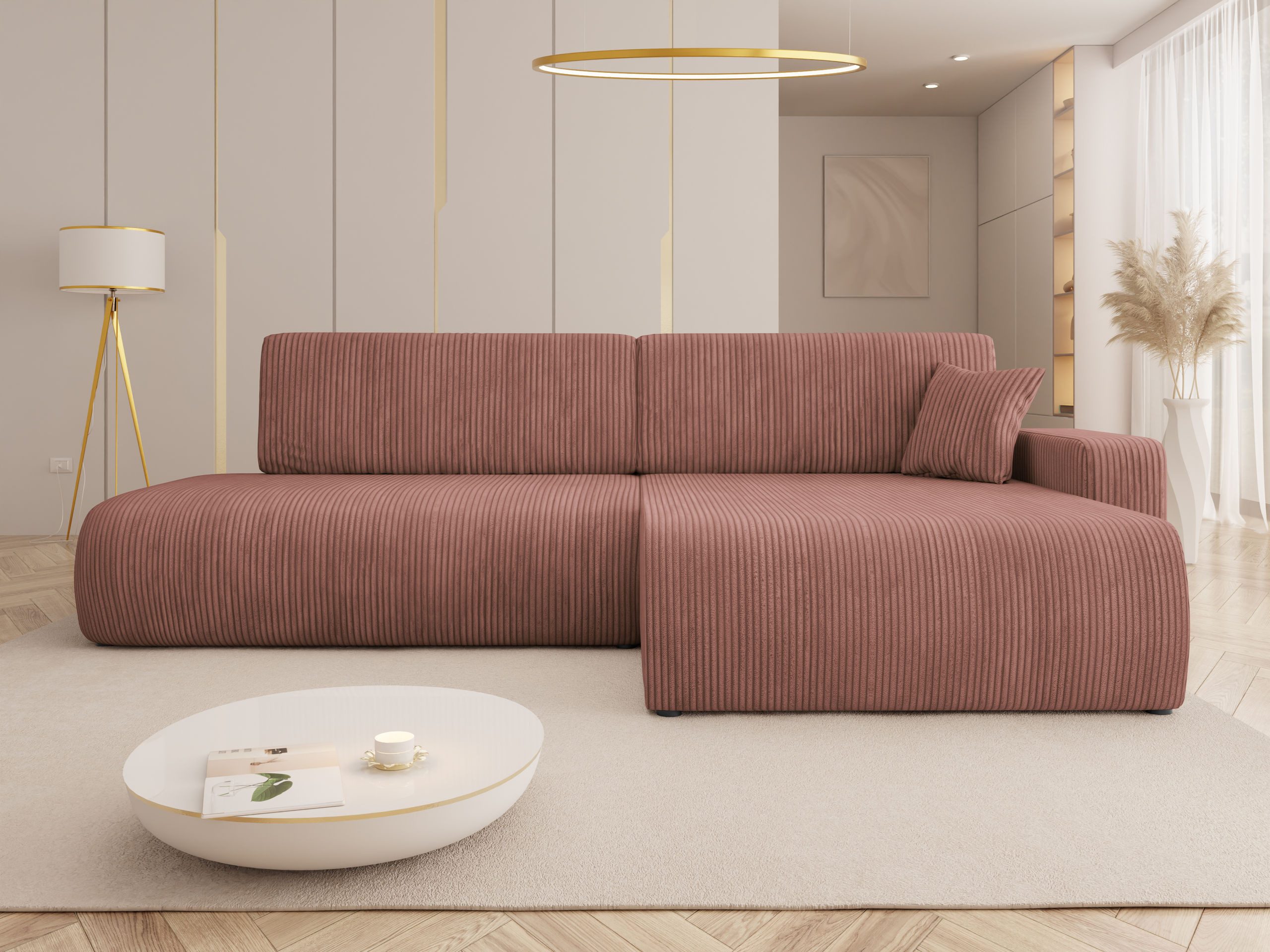 MIRJAN24 Ecksofa Piano O Cord, mit Bettkasten und Schlaffunktion, 262x145x82 cm, Rückenlehne in Form beweglicher Kissen