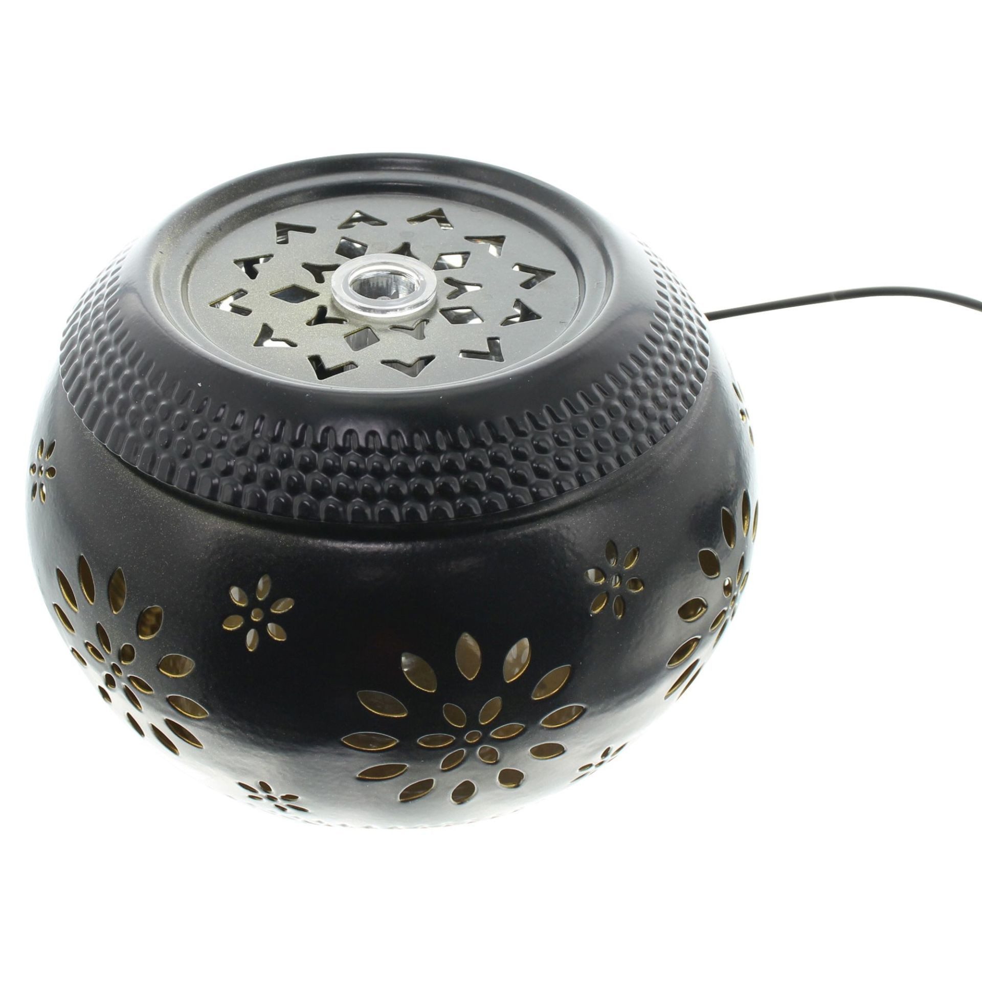 Dekoleidenschaft Gartenbrunnen "Blüten" Tischbrunnen aus Metall schwarz, Brunnen mit LED Beleuchtung, Springbrunnen Ø 15 x 10 cm, Outdoor Gartenbrunnen