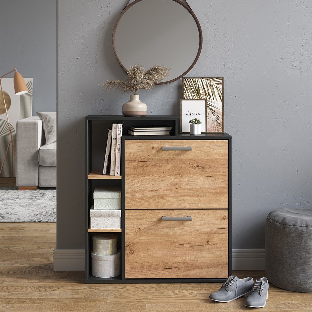 Vicco Schuhkipper Orlando, Goldkraft Eiche/Anthrazit, 24.5 x 90 cm 2 Fächern