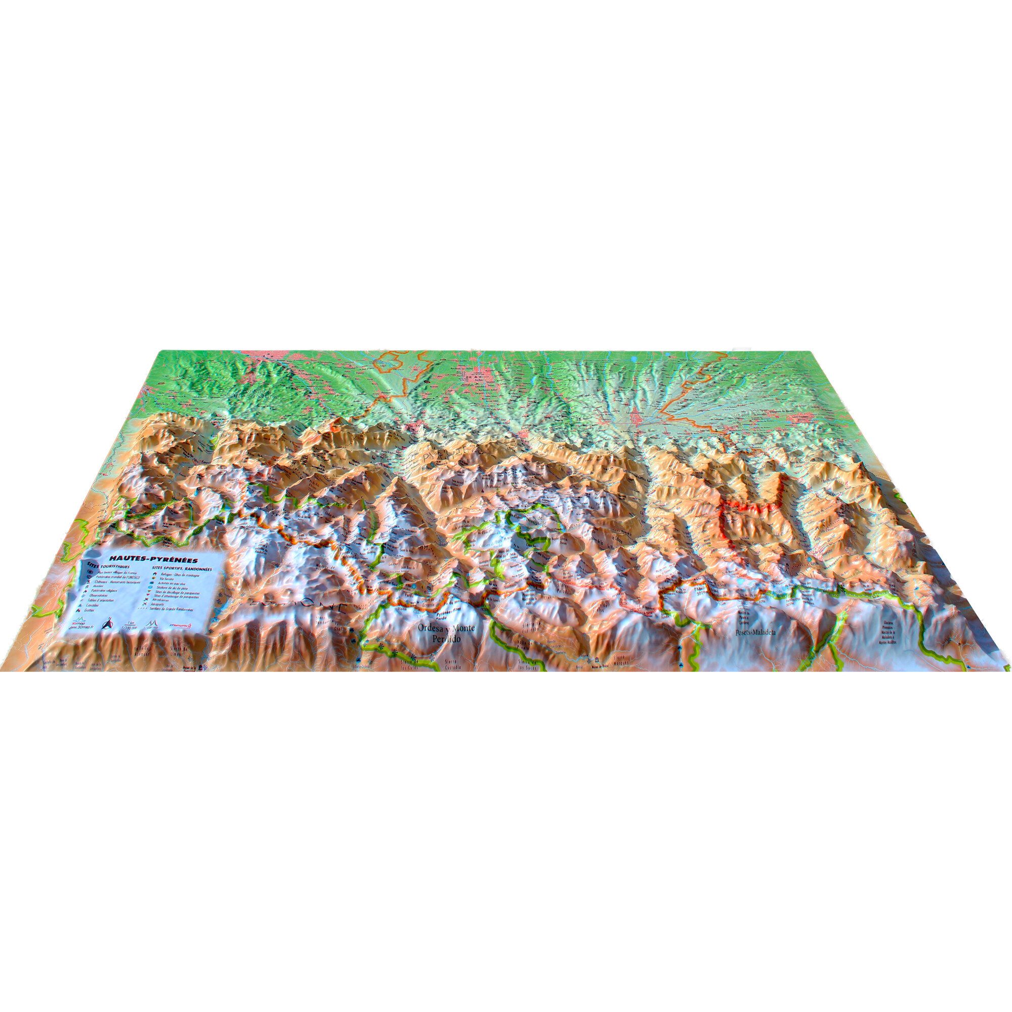 3Dmap Wandbild 3Dmap Regional-Karte Hautes-Pyrénées (61cm x 41cm)