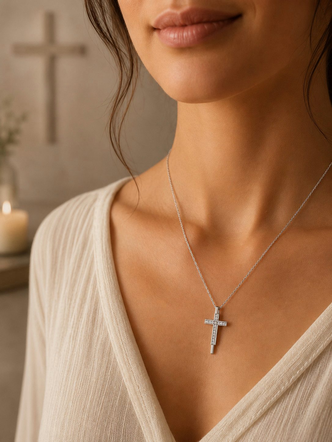 Lotus Kette mit Anhänger Silver Damen Halskette LP3624-1/1 Silber Kreuz Zirkonia 42+3 cm