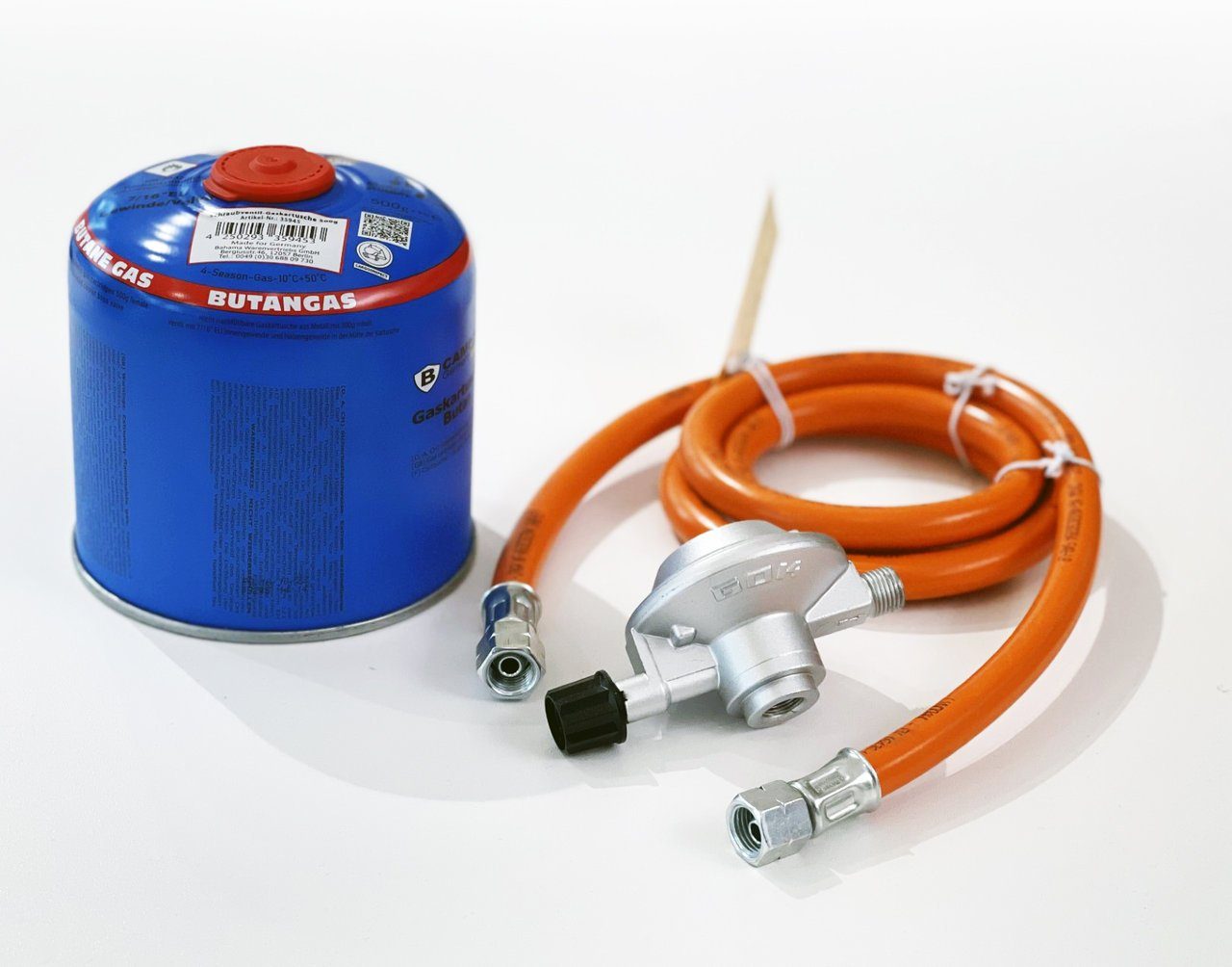 Phönix Germany Camping-Gas Butan Gasschlauch Druckminderer, Butan Gasschlauch-Regler Set