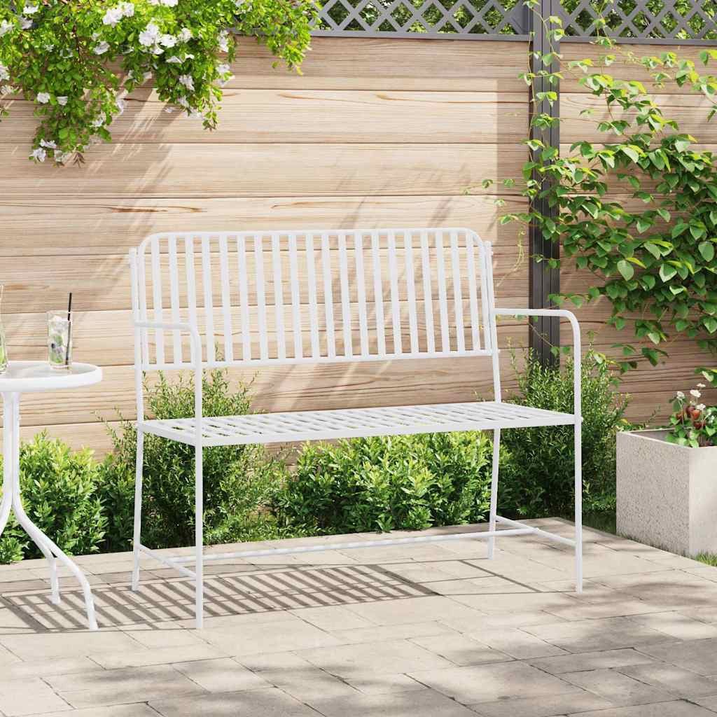 furnicato Gartenbank Moderne aus Stahl 103,5 x 51,5 x 90 cm Weiß, Wetterbeständige Sitzbank mit ergonomischen Rücken- und Armlehnen