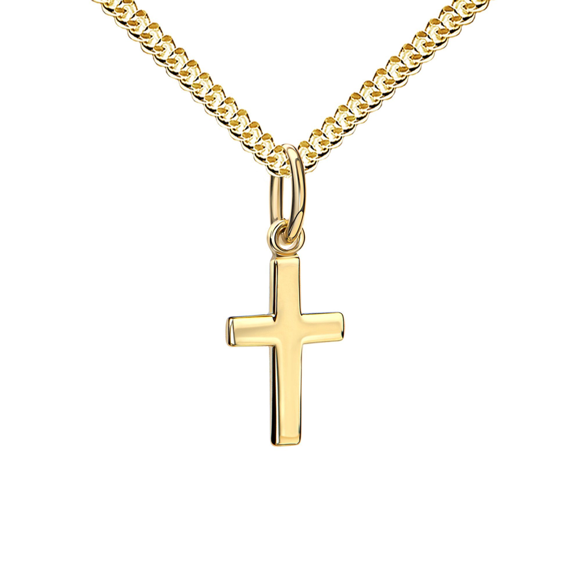 JEVELION Kreuzkette Kleiner Kreuz Anhänger 333 Gold - Made in Germany (Taufkreuz, für Damen und Kinder), Mit Halskette vergoldet- Länge wählbar 36 - 70 cm.