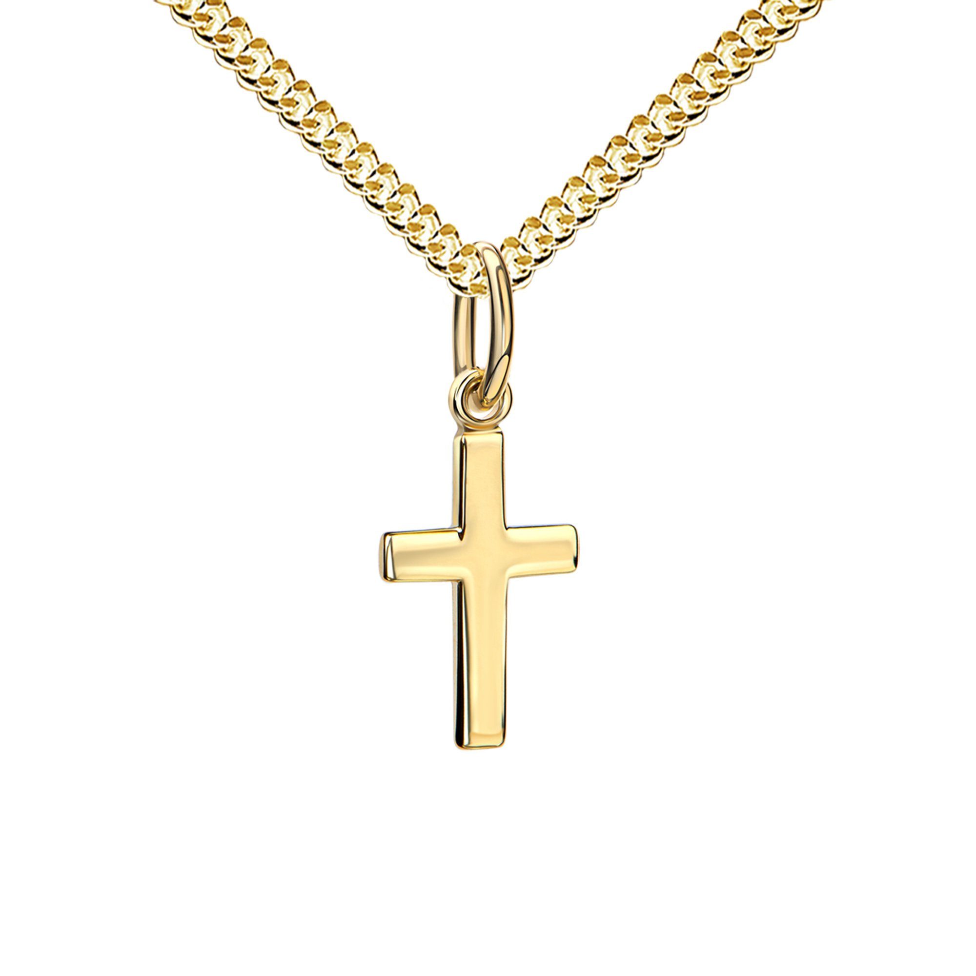 JEVELION Kreuzkette Kleiner Kreuz Anhänger 333 Gold - Made in Germany (Taufkreuz, für Damen und Kinder), Mit Halskette vergoldet- Длина wählbar 36 - 70 cm.