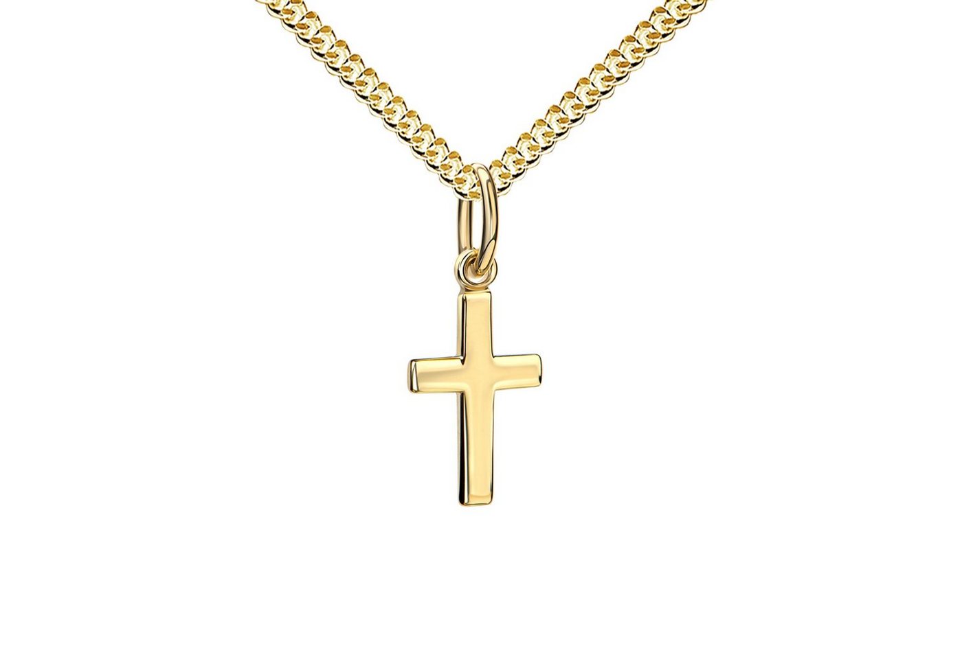 JEVELION Kreuzkette Kleiner Kreuz Anhänger 333 Gold - Made in Germany (Taufkreuz, für Damen und Kinder), Mit Halskette vergoldet- Länge wählbar 36 - 70 cm.