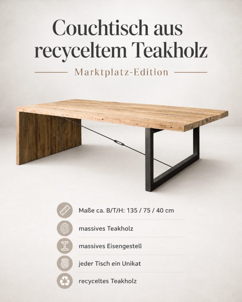 Wohnpalast Couchtisch Lucca Couchtisch aus recyceltem Teakholz 135 cm
