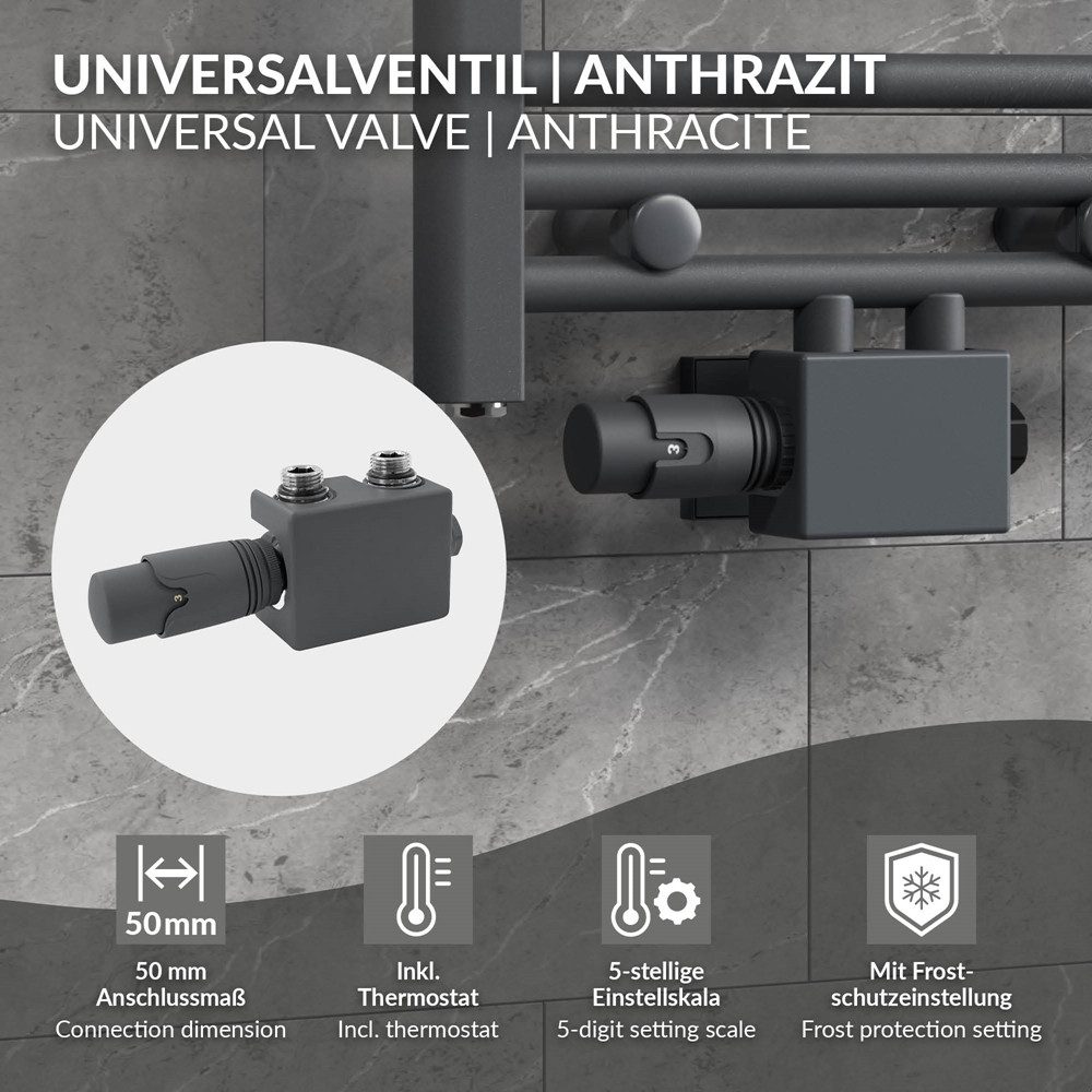 LuxeBath Heizkörperthermostat Ventil-Armaturen Multiblock Mittelanschluss Anschlussgarnitur, Thermostatventil Universal Eck-Durchgangsform inkl. Thermostatkopf